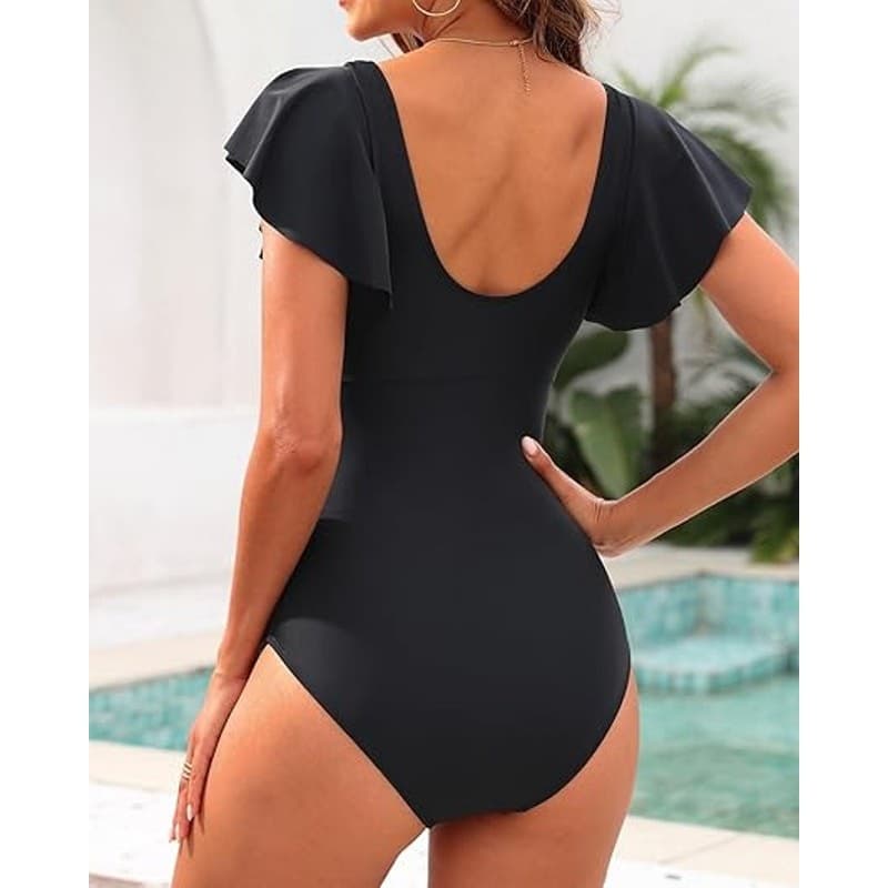 Women One Piece Swimsuit Tummy Control Ruffle Sleeve Slimming Bathing Suit XXL - Thumbnail 6
