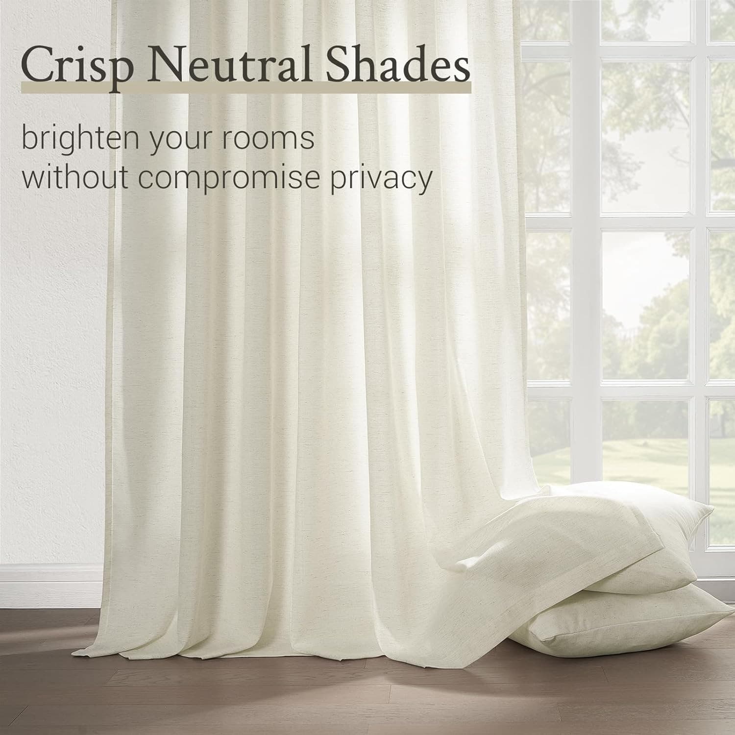 Pinch Pleated Curtains 40x90 Natural Cream Semi Sheer Linen Look 2 Panels - Thumbnail 7