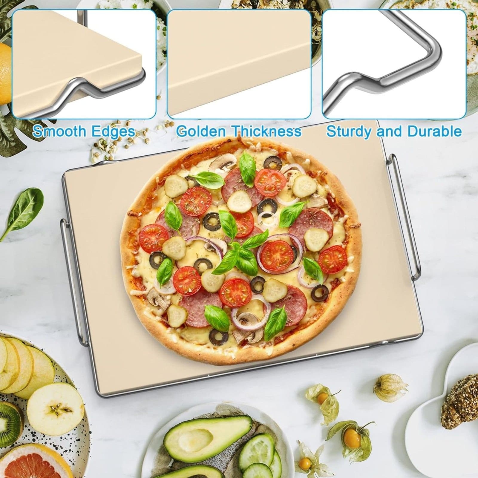Pizza Stone Set for Ninja Woodfire OG800 OG900 Grill Oven Baking Stone Rack - Thumbnail 5