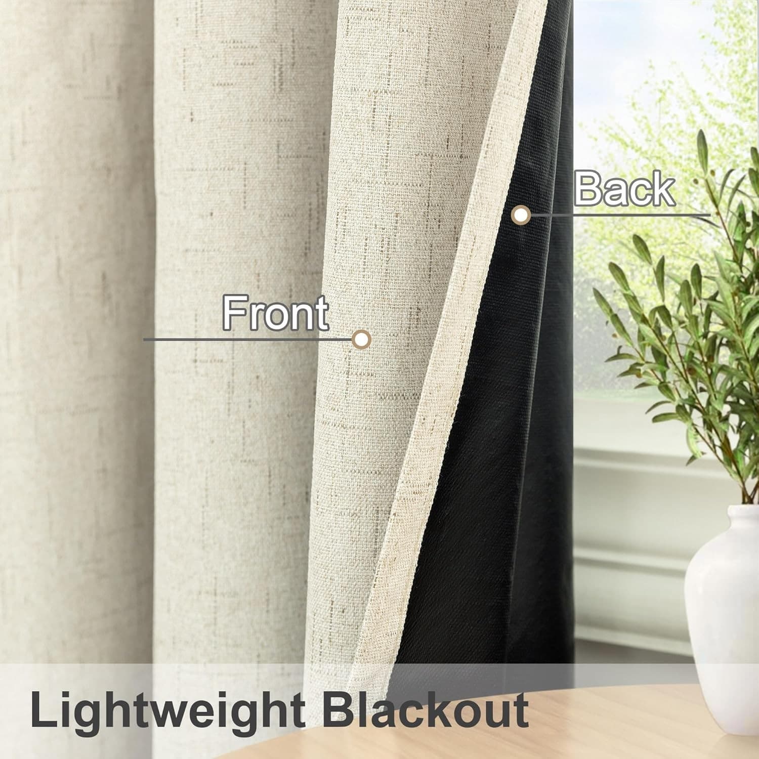 Blackout Linen Curtains 52 x 108 Grommet Natural Room Darkening Drapes 2 Panels - Thumbnail 2