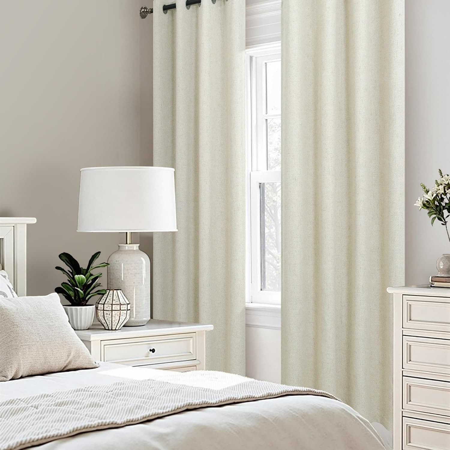 Blackout Linen Curtains 52 x 108 Grommet Natural Room Darkening Drapes 2 Panels - Thumbnail 6