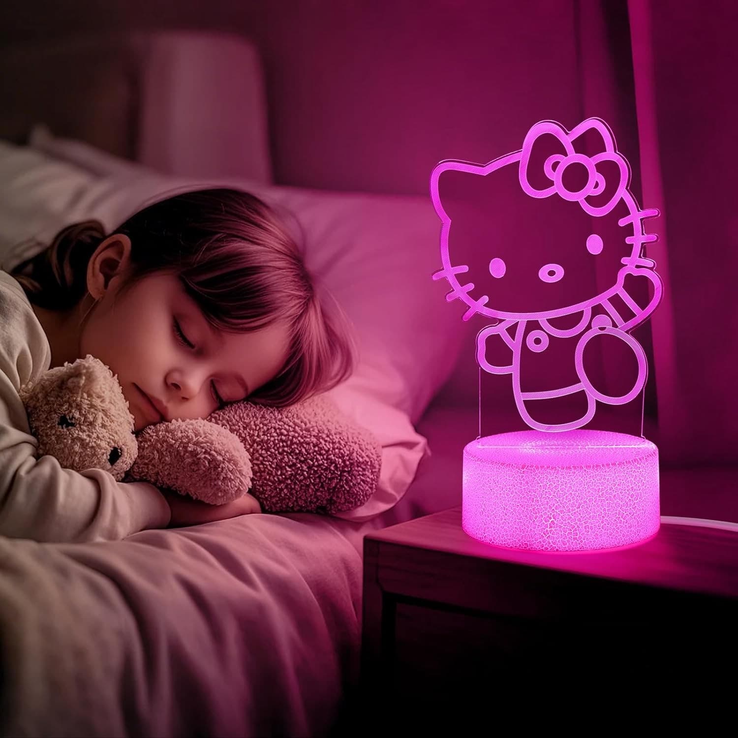 Kitty Cartoon Kawaii 3D LED Acrylic Night Light Touch Sensor 7 Color 7.5” - Thumbnail 8