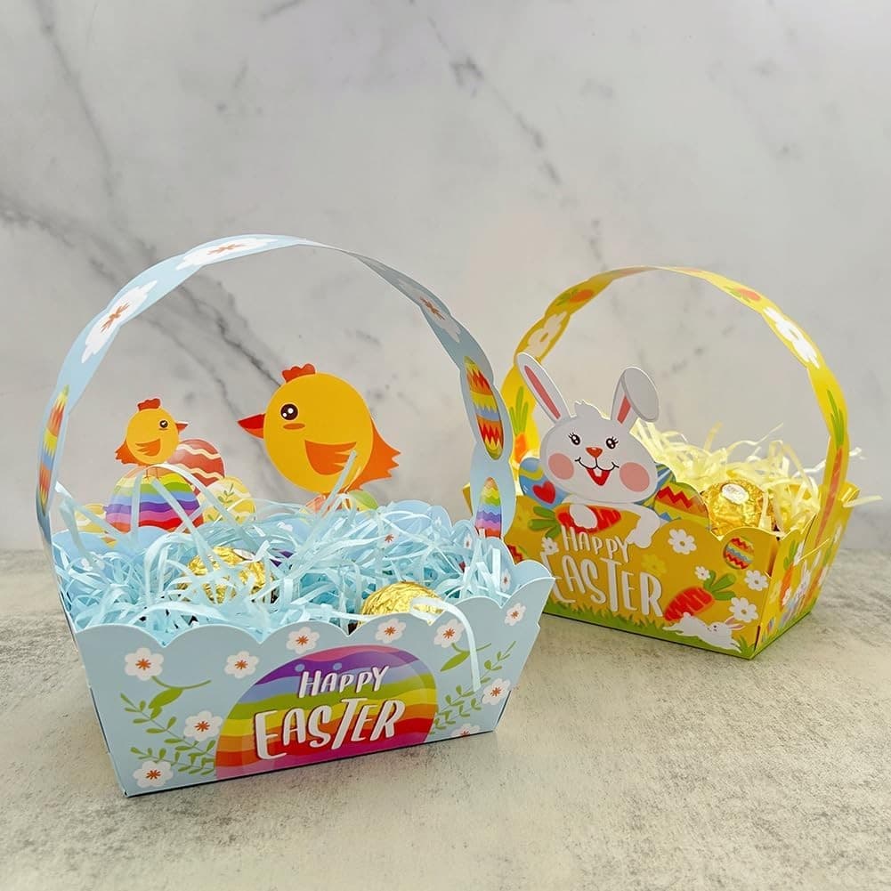 12pcs Easter Treat Boxes Paper Baskets w/ Handle Kids Egg Hunt Party Favors - Thumbnail 8