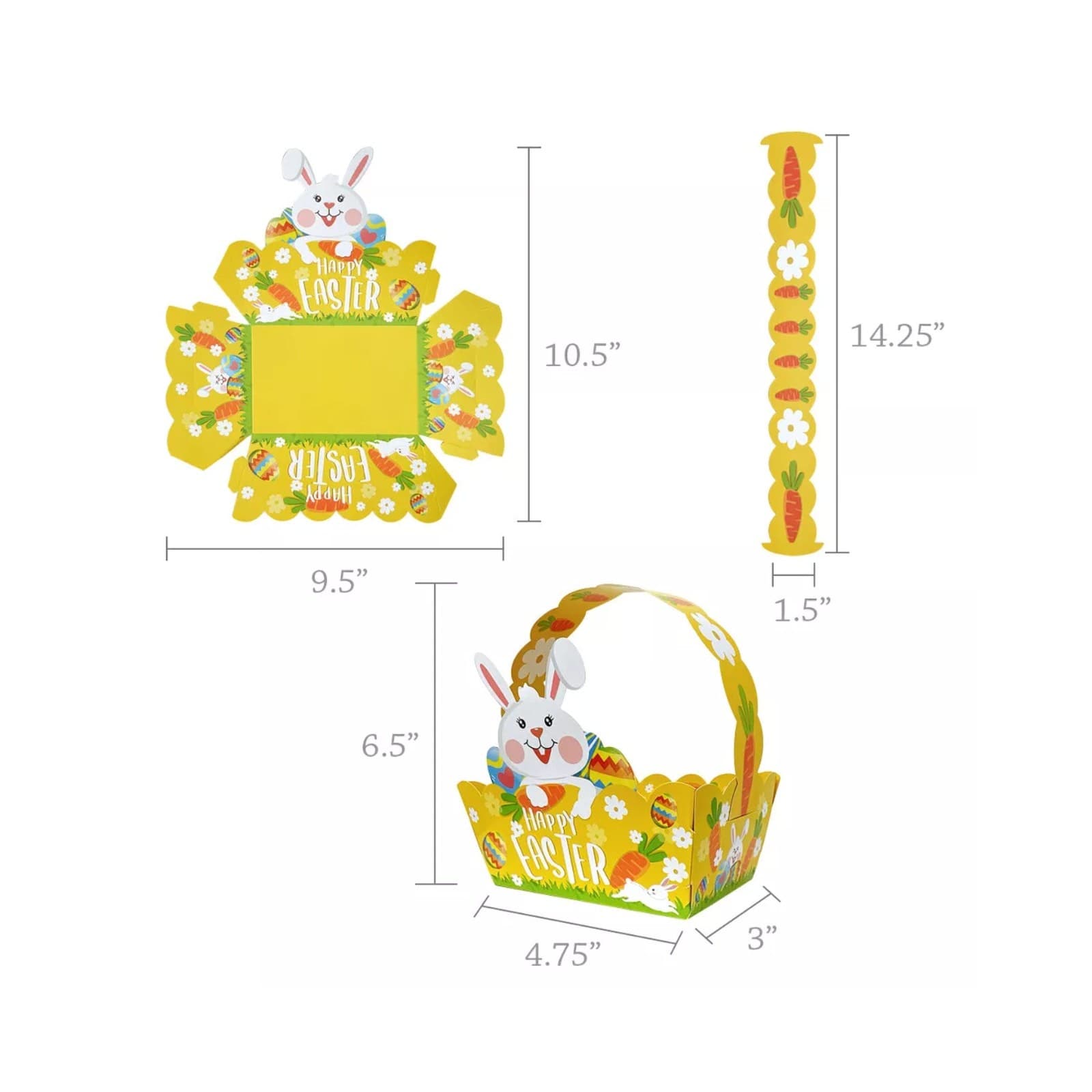 12pcs Easter Treat Boxes Paper Baskets w/ Handle Kids Egg Hunt Party Favors - Thumbnail 11