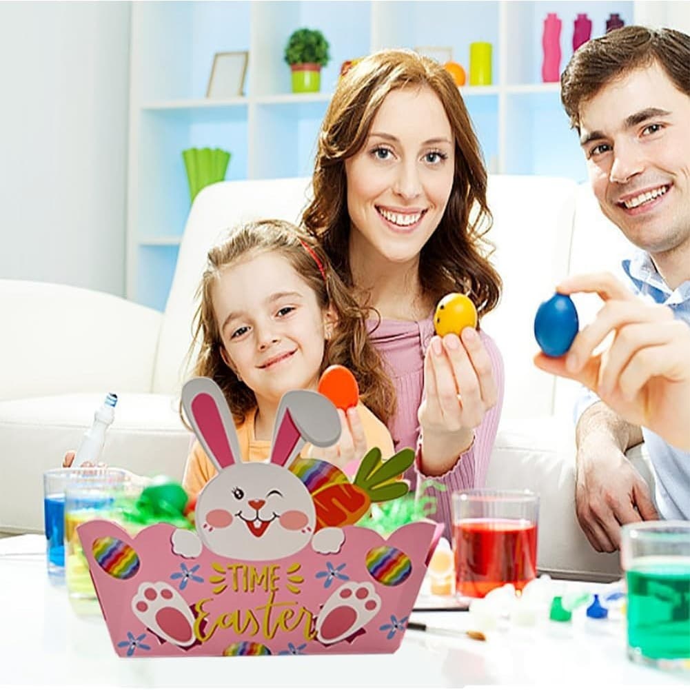 12pcs Easter Treat Boxes Paper Baskets w/ Handle Kids Egg Hunt Party Favors - Thumbnail 6