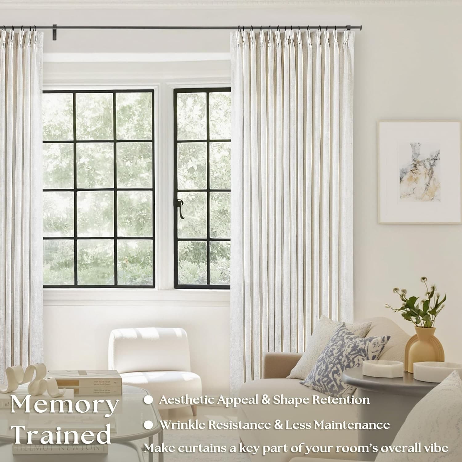 TWODRAPES 92x40 Linen Pinch Pleat Curtains Natural Light Filtering 2 Panels - Thumbnail 8