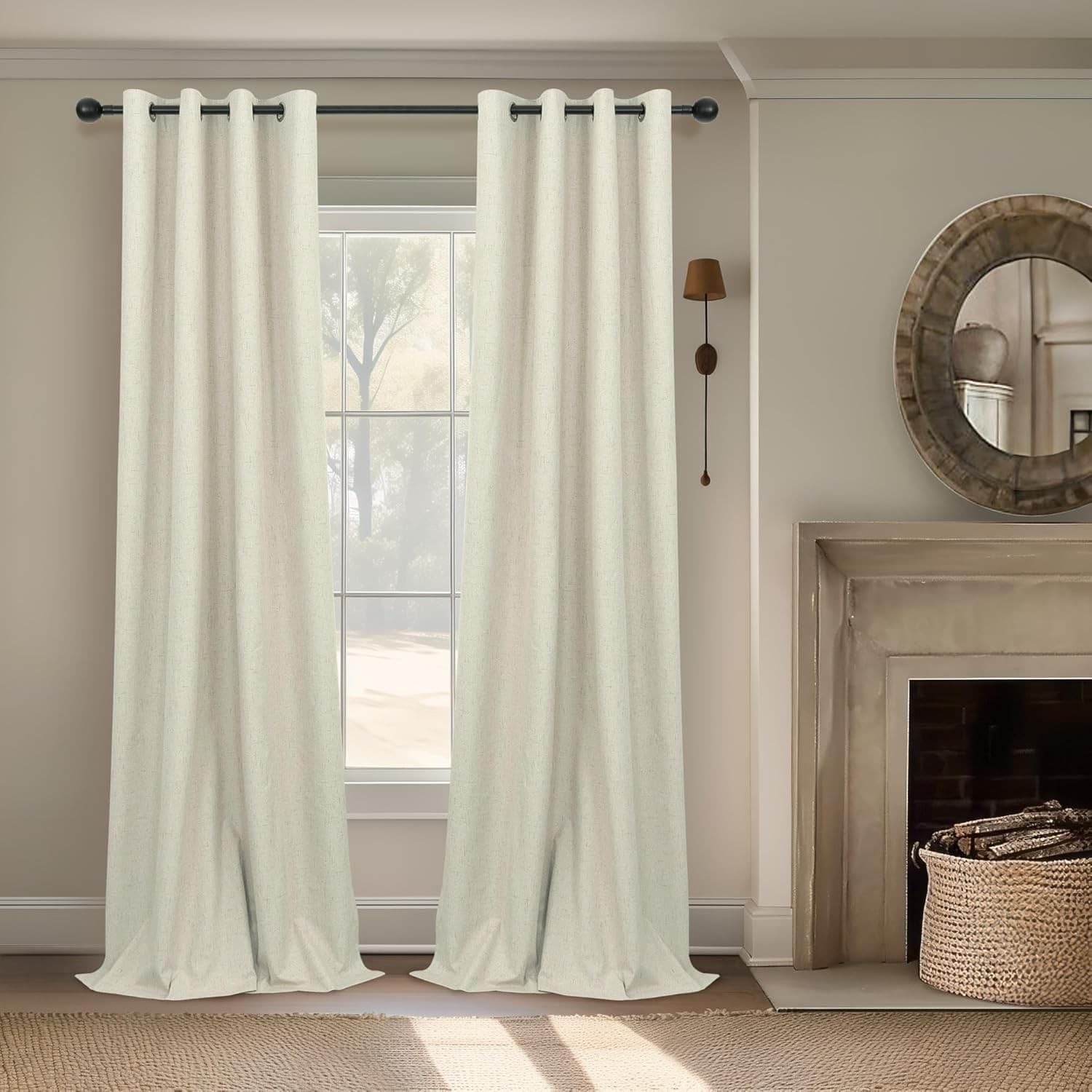 Blackout Linen Curtains 52 x 108 Grommet Natural Room Darkening Drapes 2 Panels - Thumbnail 8