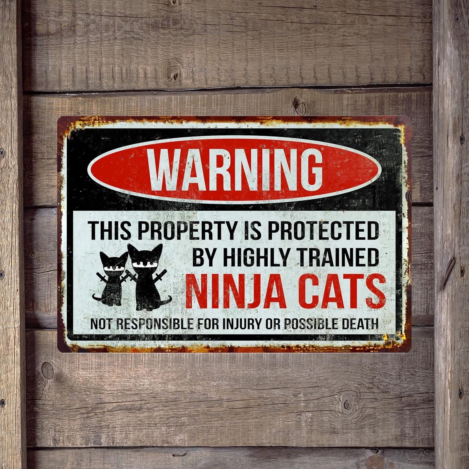 Funny Warning Aluminum Sign Ninja Cats Property Protected 8x12 Metal Sign - Thumbnail 3