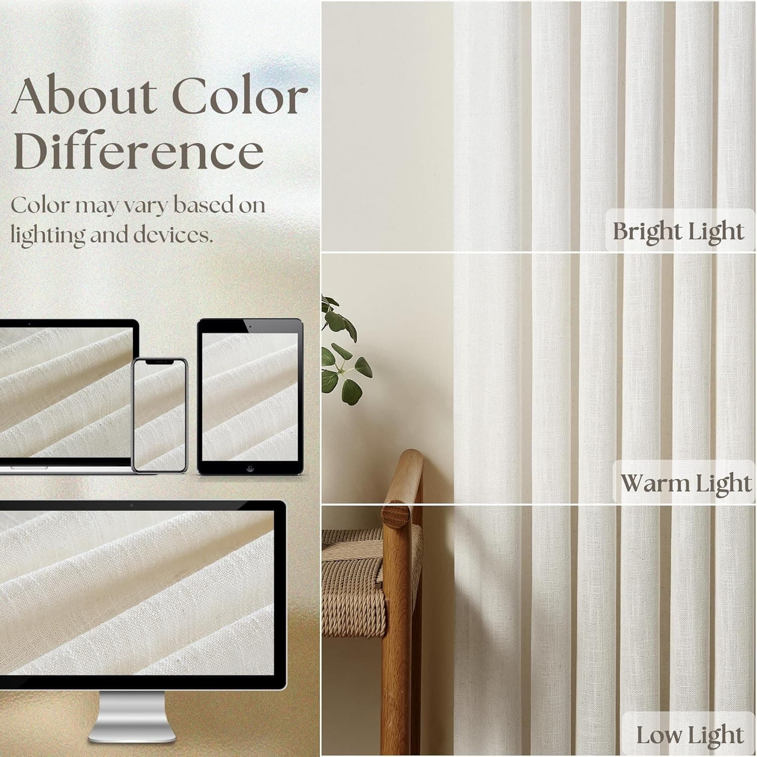 TWODRAPES 92x40 Linen Pinch Pleat Curtains Natural Light Filtering 2 Panels - Thumbnail 3