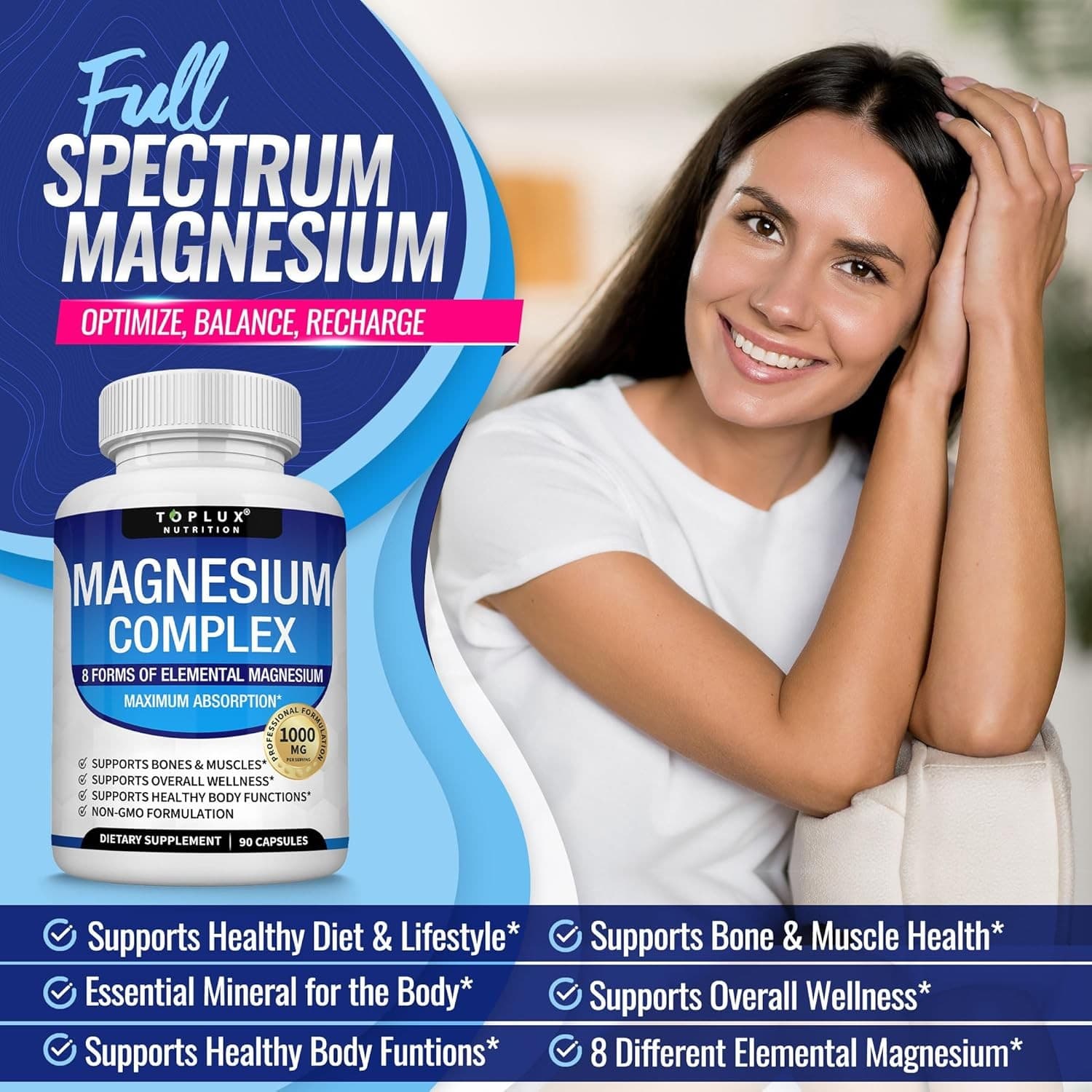 Magnesium Complex 1000mg 8 Forms Glycinate Citrate Vegan Non-GMO 90 Capsules - Thumbnail 4