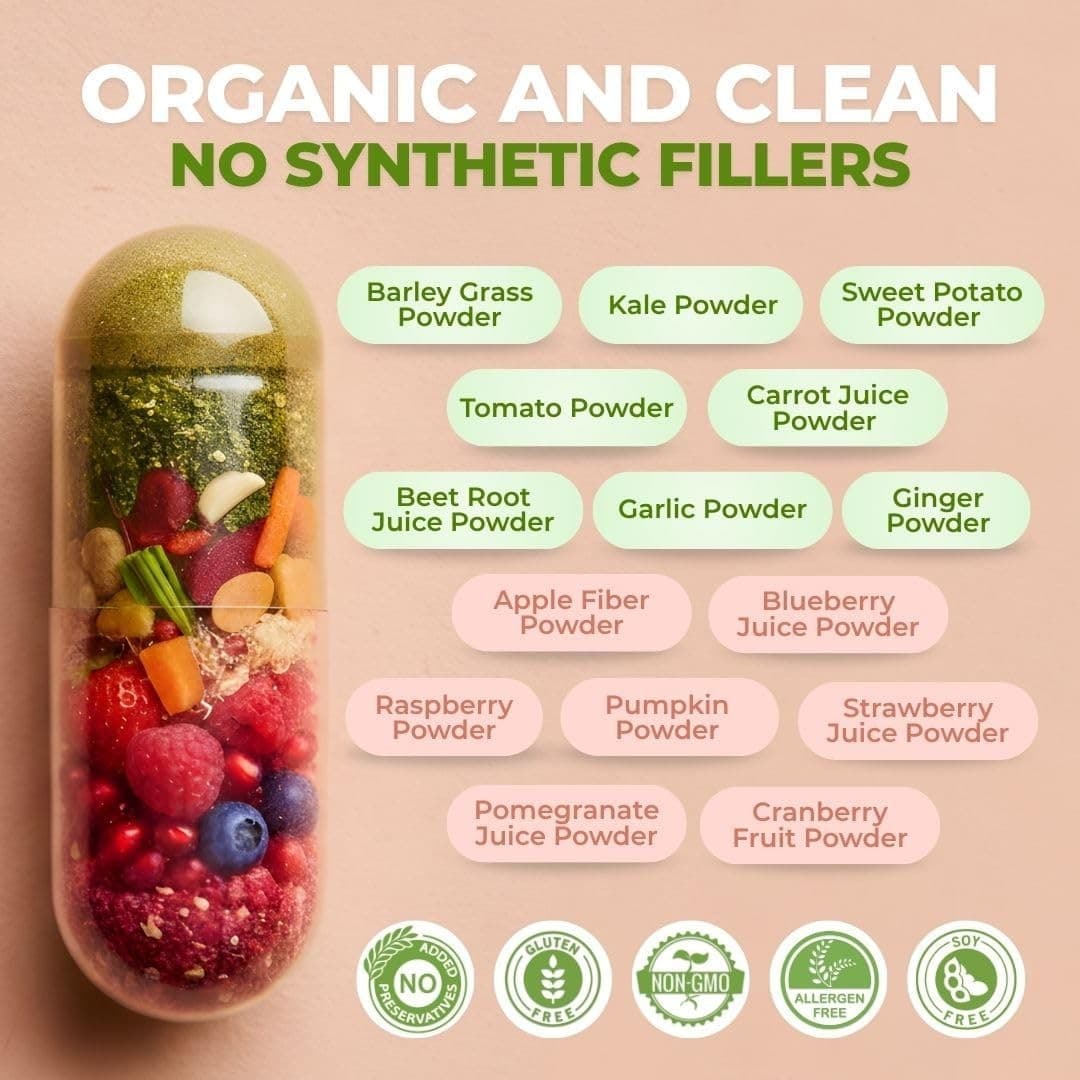 Vital Super Fruits & Veggies Capsules Daily Superfood 60 Vegan Non GMO Adults - Thumbnail 7