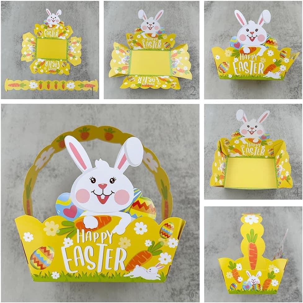 12pcs Easter Treat Boxes Paper Baskets w/ Handle Kids Egg Hunt Party Favors - Thumbnail 4