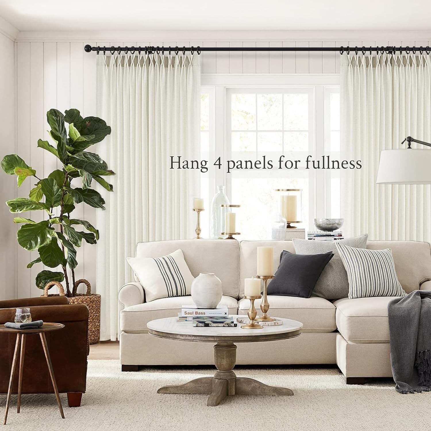 Pinch Pleated Curtains 40x90 Natural Cream Semi Sheer Linen Look 2 Panels - Thumbnail 8