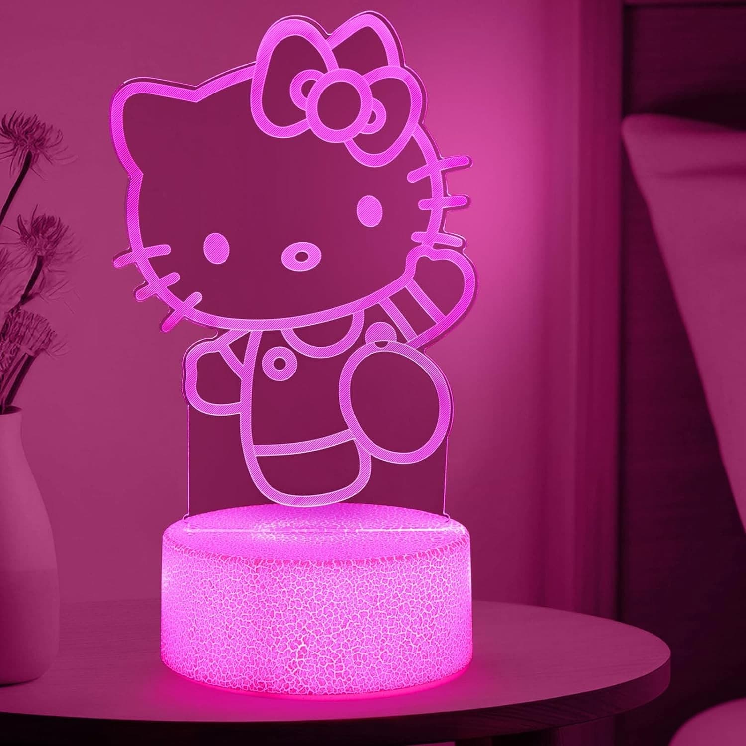 Kitty Cartoon Kawaii 3D LED Acrylic Night Light Touch Sensor 7 Color 7.5” - Thumbnail 3