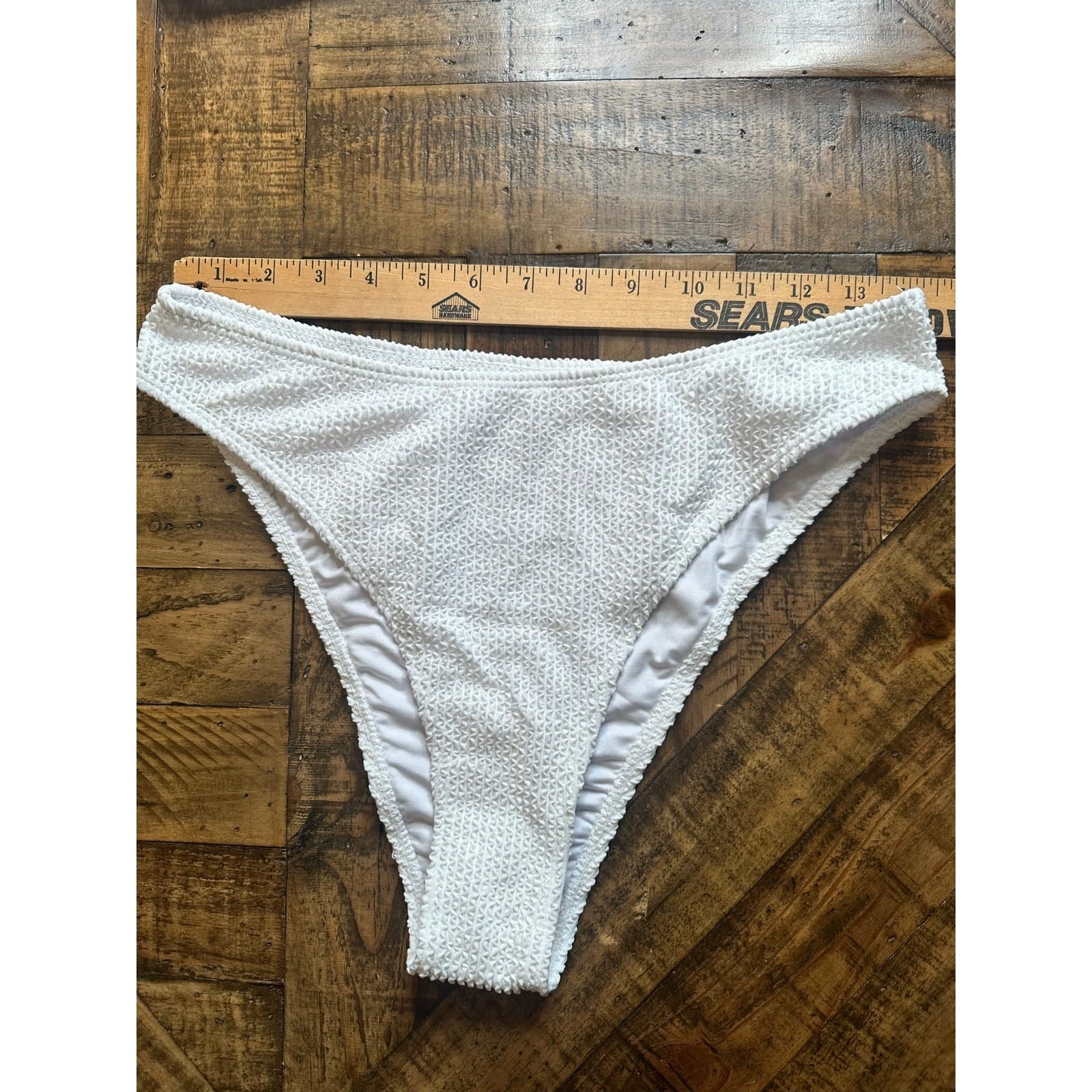 Women Ribbed Bikini Set O Ring Two Piece Swimsuit Beach White Size L - Thumbnail 10