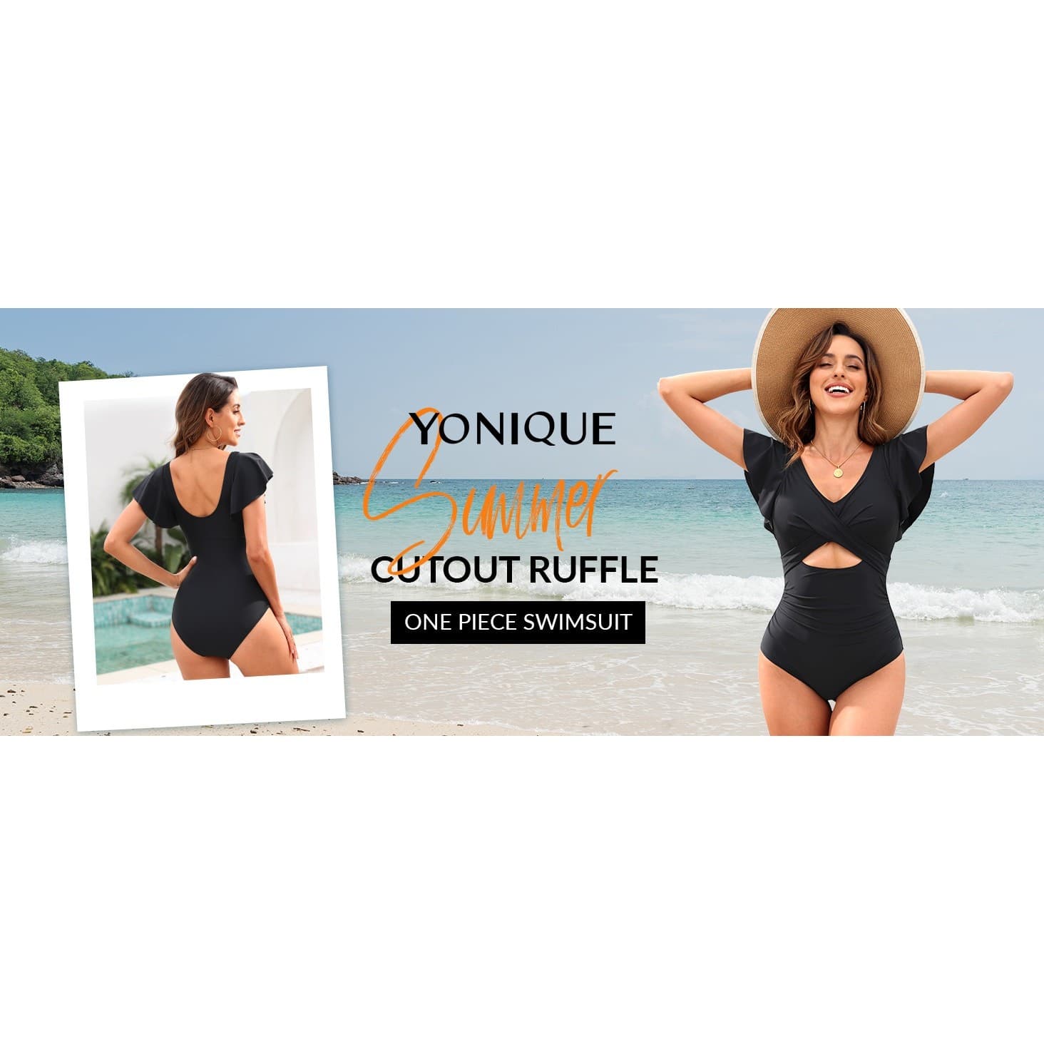 Women One Piece Swimsuit Tummy Control Ruffle Sleeve Slimming Bathing Suit XXL - Thumbnail 9