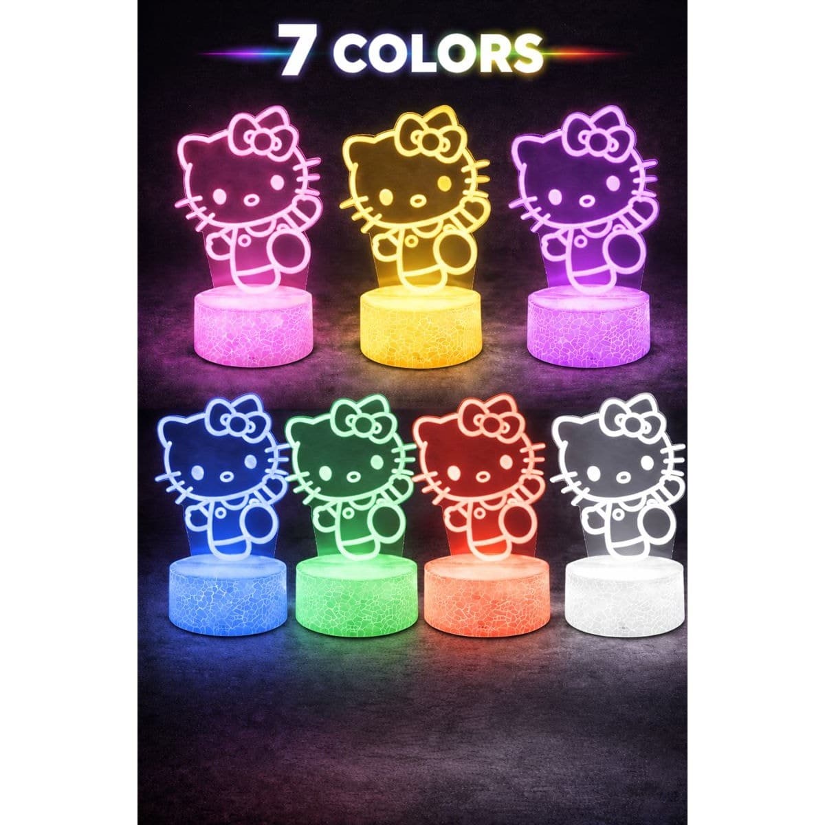 Kitty Cartoon Kawaii 3D LED Acrylic Night Light Touch Sensor 7 Color 7.5” - Thumbnail 10