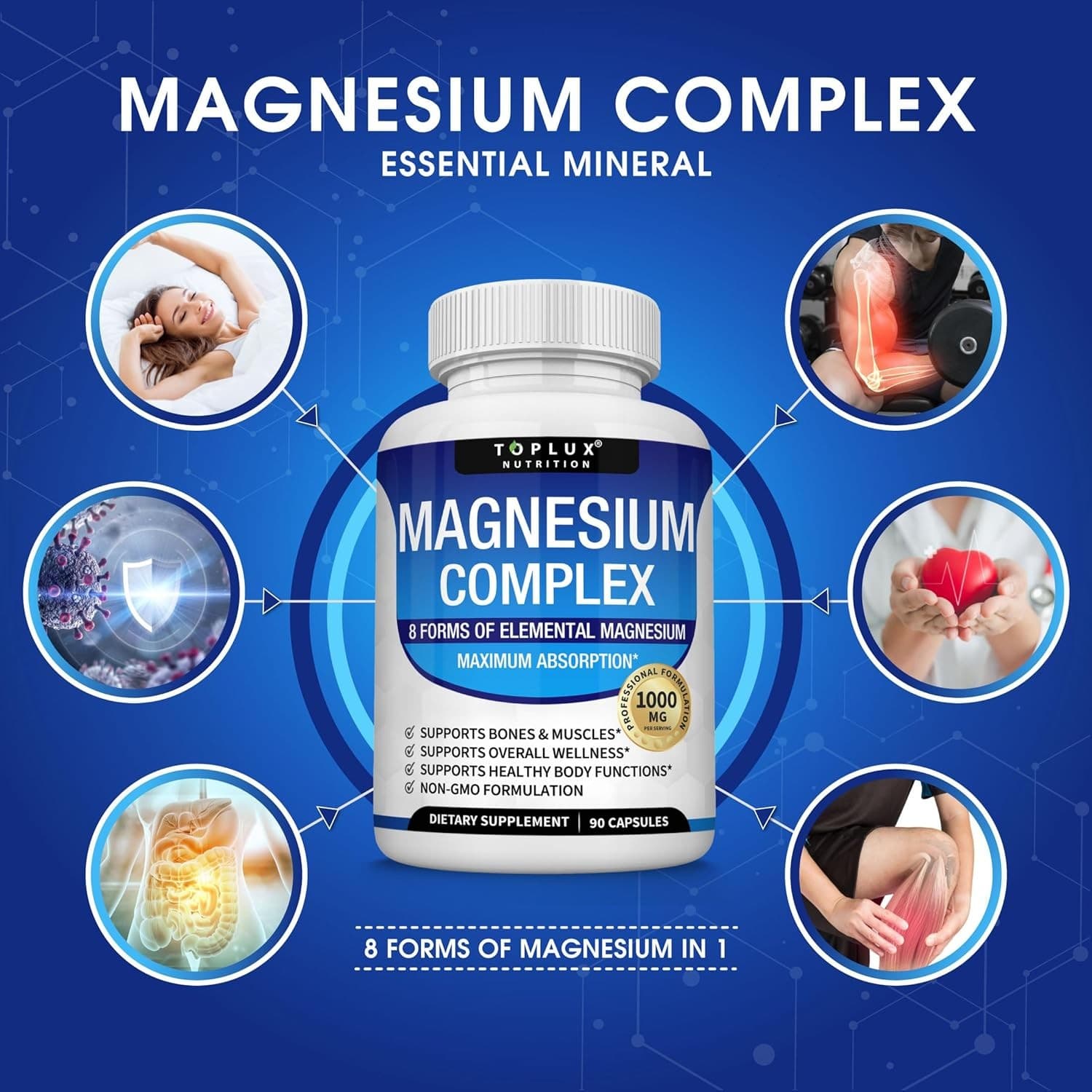 Magnesium Complex 1000mg 8 Forms Glycinate Citrate Vegan Non-GMO 90 Capsules - Thumbnail 6