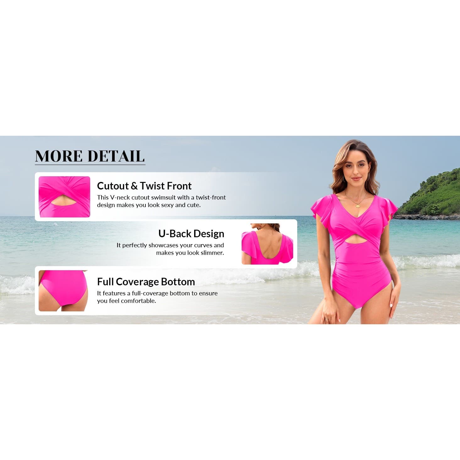 Women One Piece Swimsuit Tummy Control Ruffle Sleeve Slimming Bathing Suit XXL - Thumbnail 10