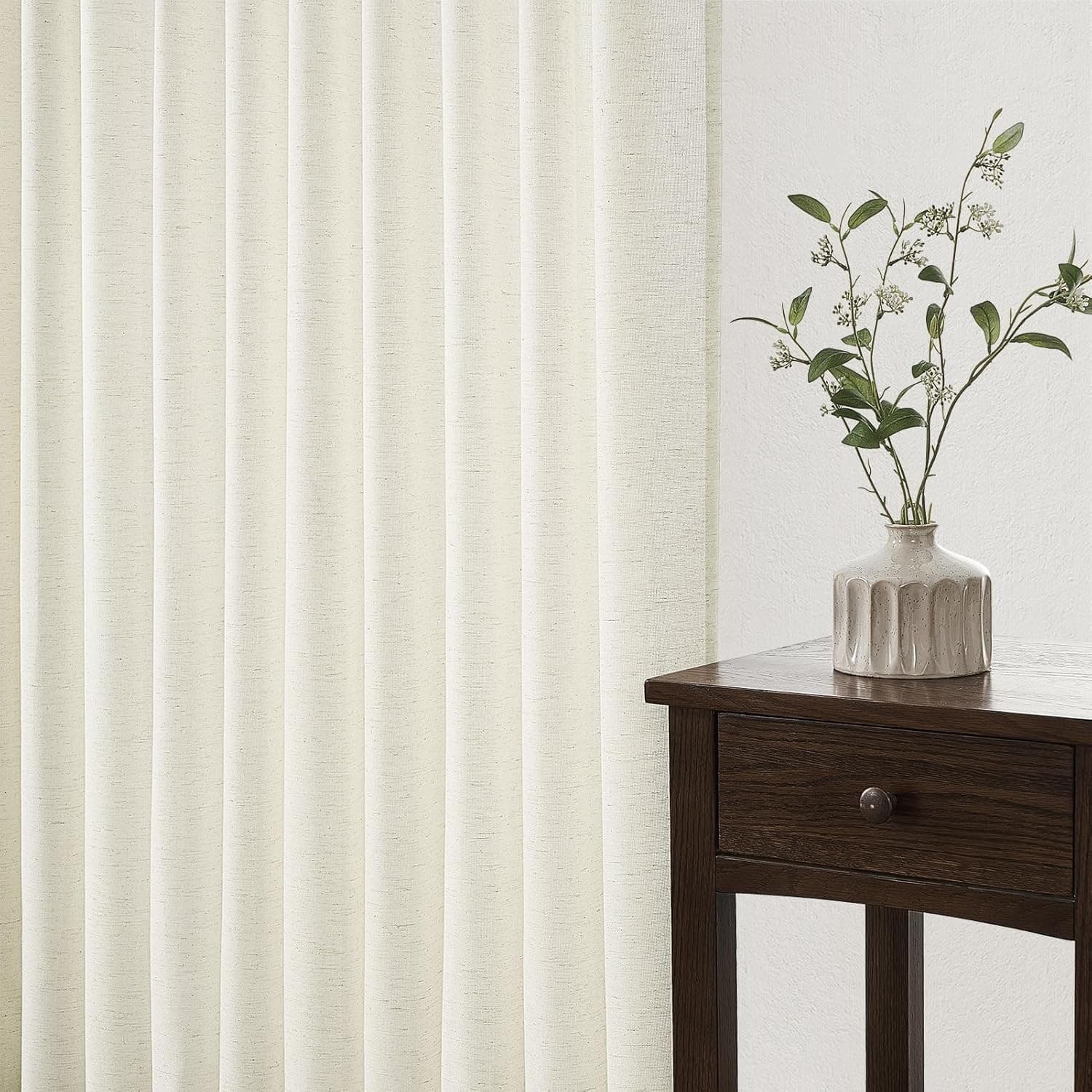 Pinch Pleated Curtains 40x90 Natural Cream Semi Sheer Linen Look 2 Panels - Thumbnail 5