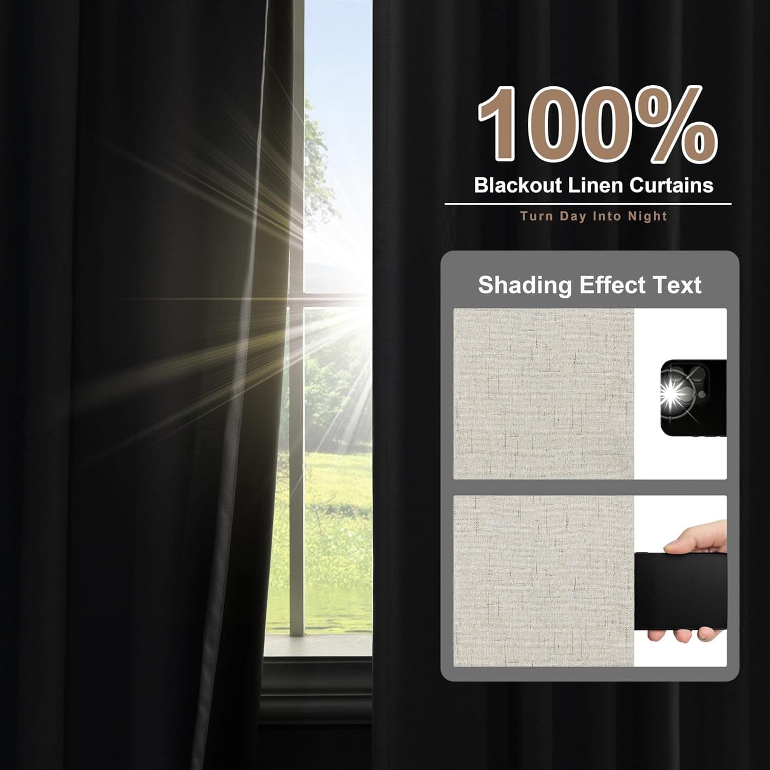 Blackout Linen Curtains 52 x 108 Grommet Natural Room Darkening Drapes 2 Panels - Thumbnail 3