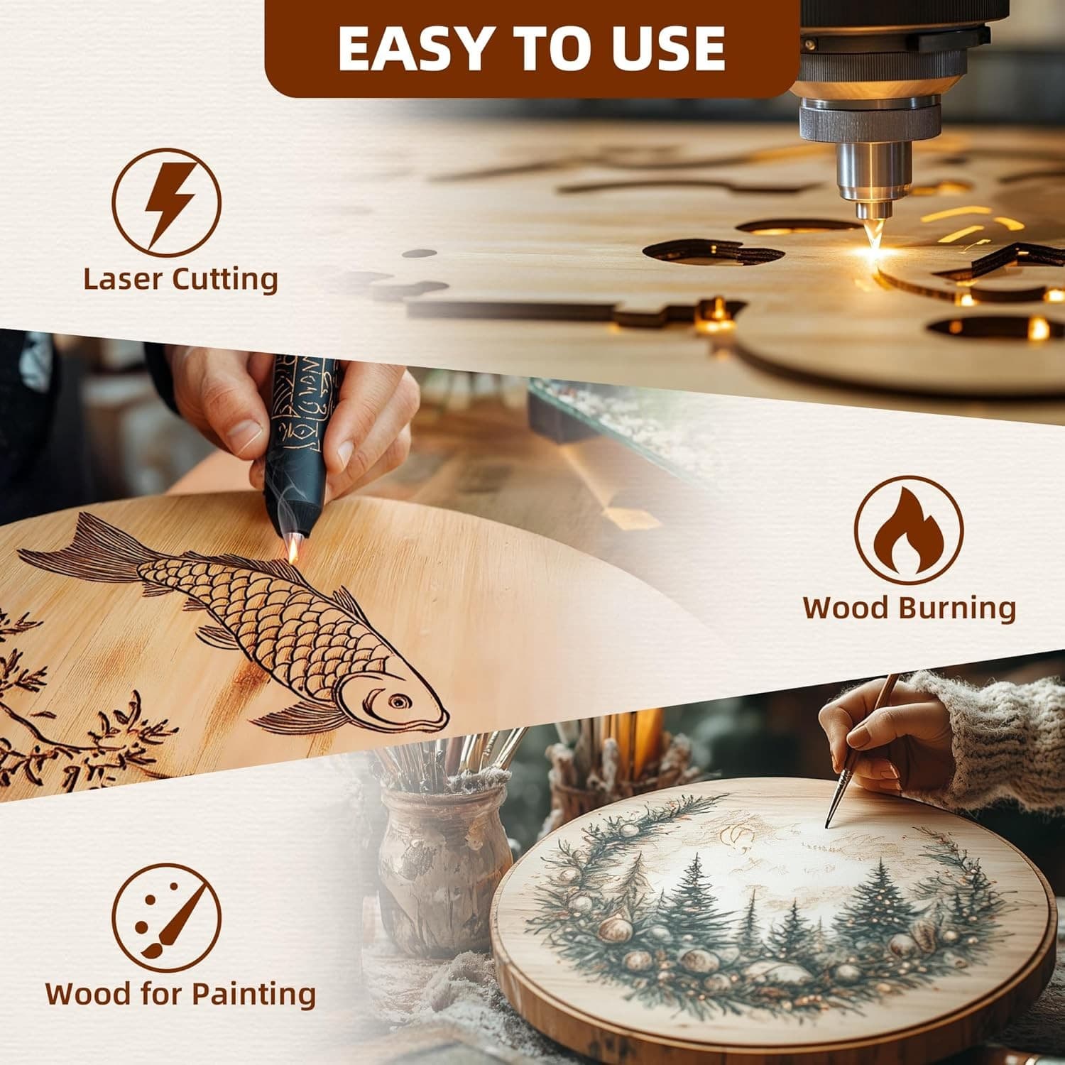 12 Pack 10 Inch Wood Circles for Crafts, 1/8" Basswood Plywood Sheets with Holes - Thumbnail 5