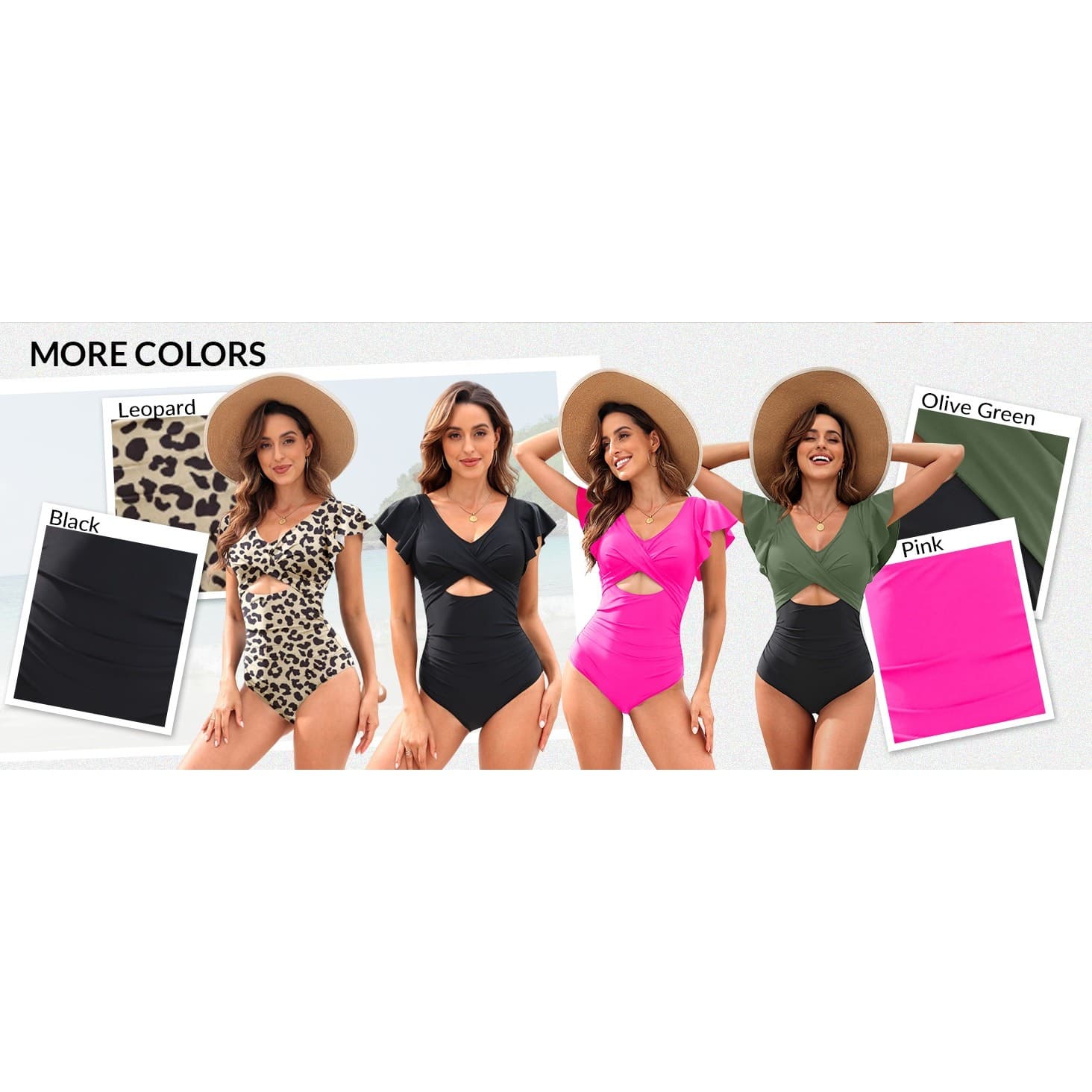 Women One Piece Swimsuit Tummy Control Ruffle Sleeve Slimming Bathing Suit XXL - Thumbnail 7