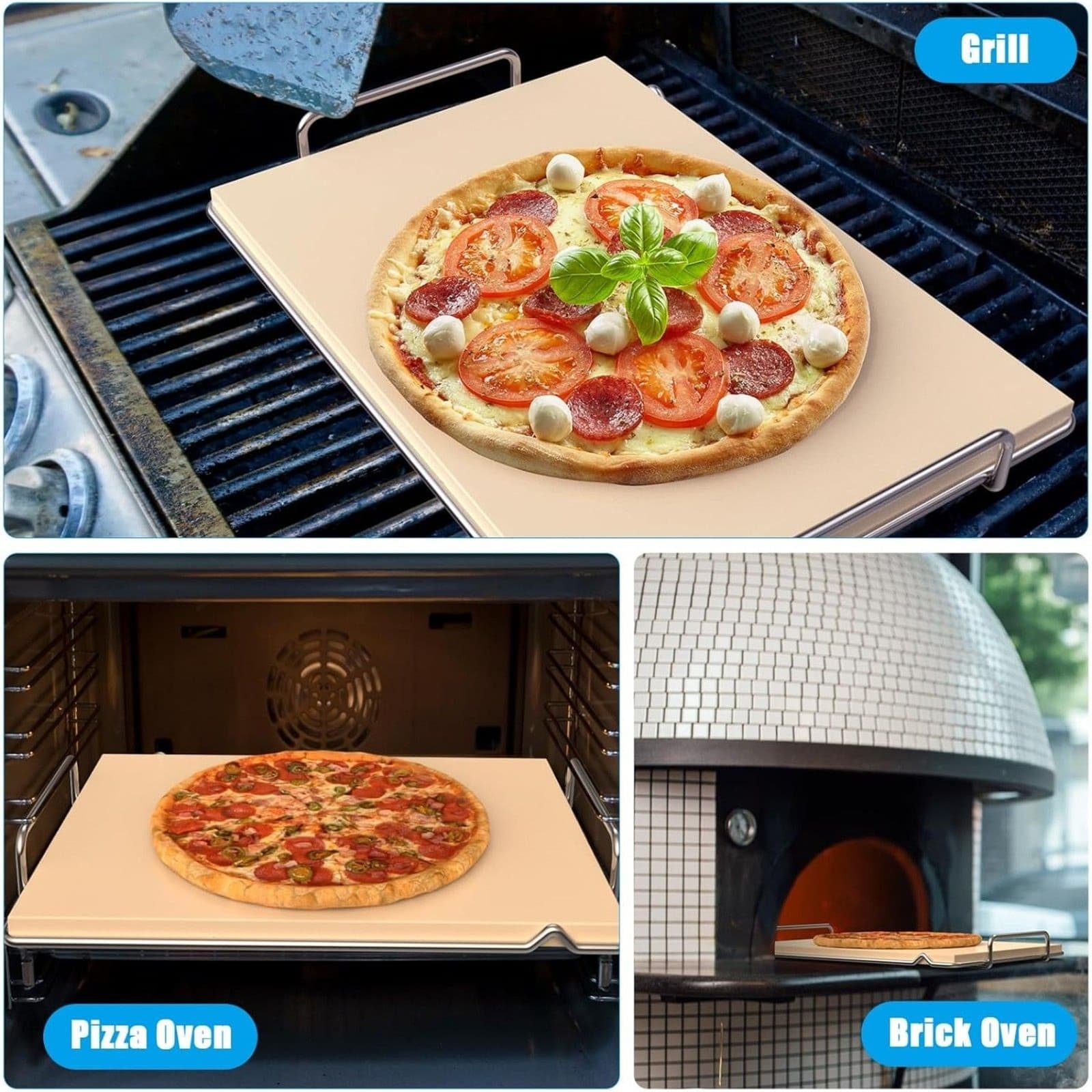 Pizza Stone Set for Ninja Woodfire OG800 OG900 Grill Oven Baking Stone Rack - Thumbnail 4