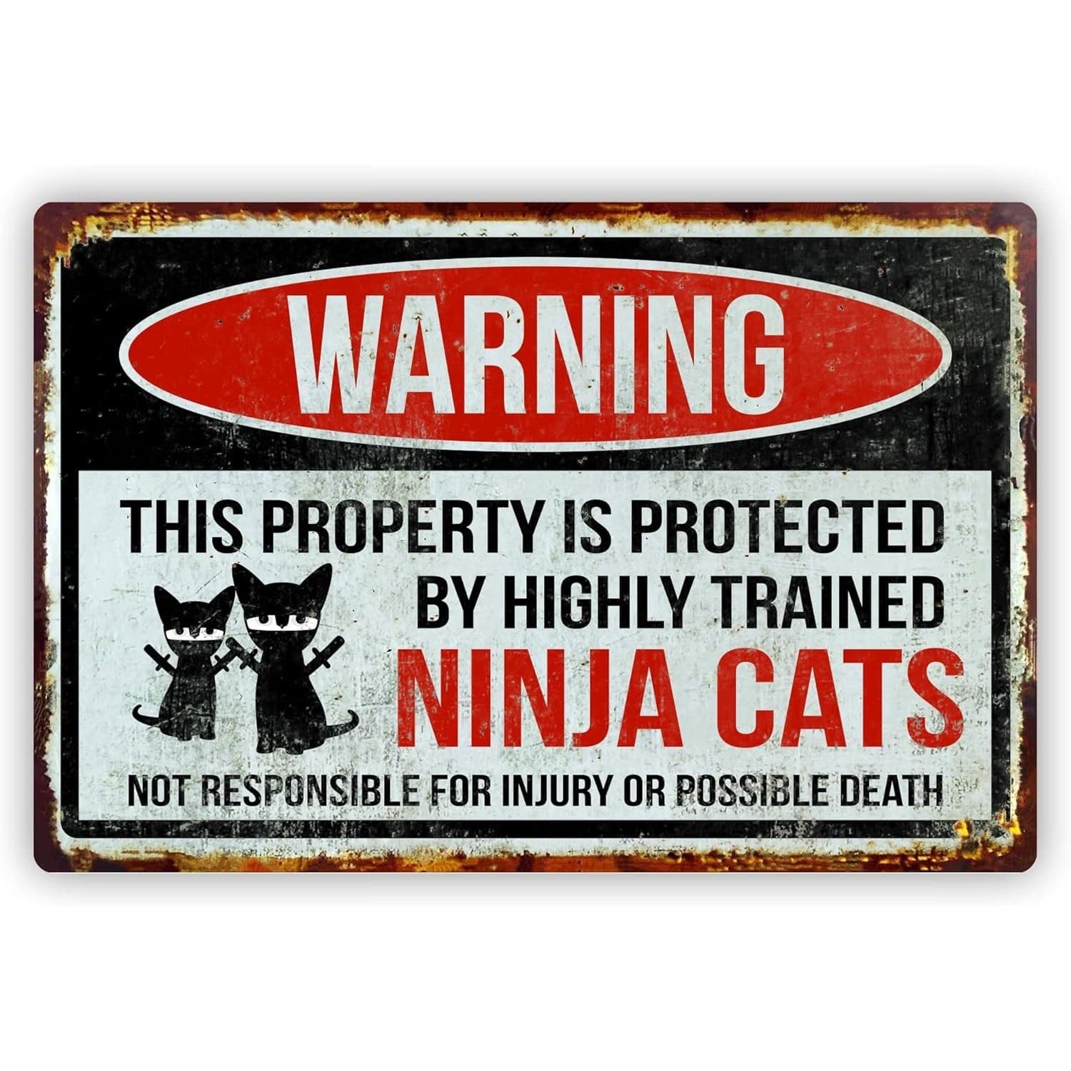 Funny Warning Aluminum Sign Ninja Cats Property Protected 8x12 Metal Sign - Thumbnail 2