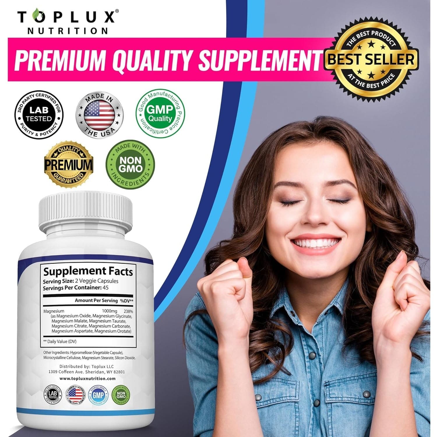 Magnesium Complex 1000mg 8 Forms Glycinate Citrate Vegan Non-GMO 90 Capsules - Thumbnail 2