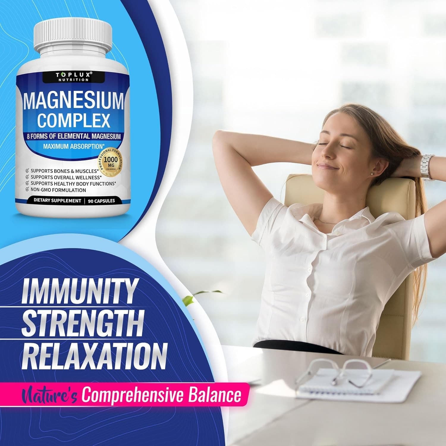 Magnesium Complex 1000mg 8 Forms Glycinate Citrate Vegan Non-GMO 90 Capsules - Thumbnail 7