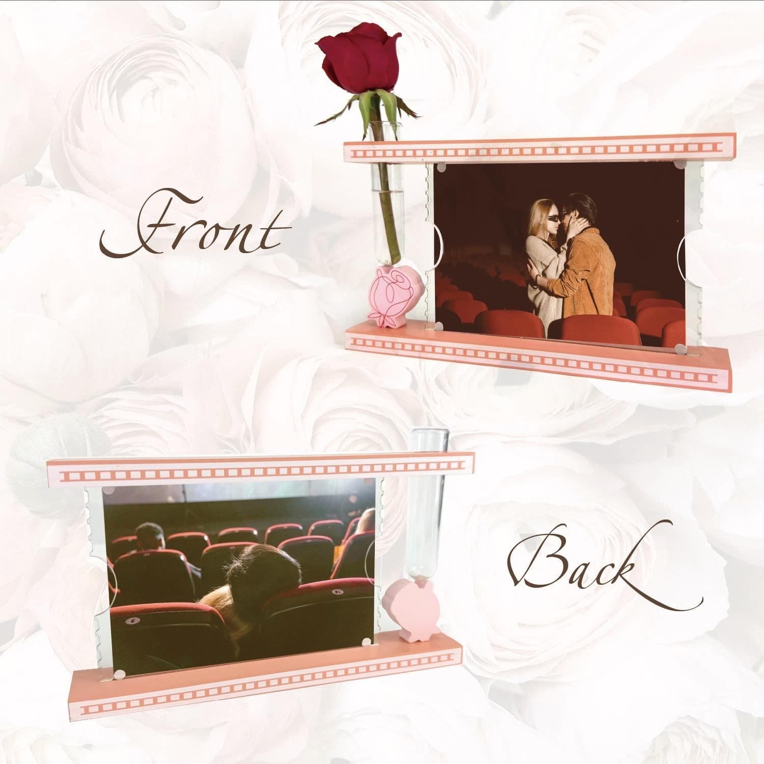Valentine’s Day Picture Frame with Glass Vase – 4x6 Pink Floral Wood Frame Gift - Thumbnail 4