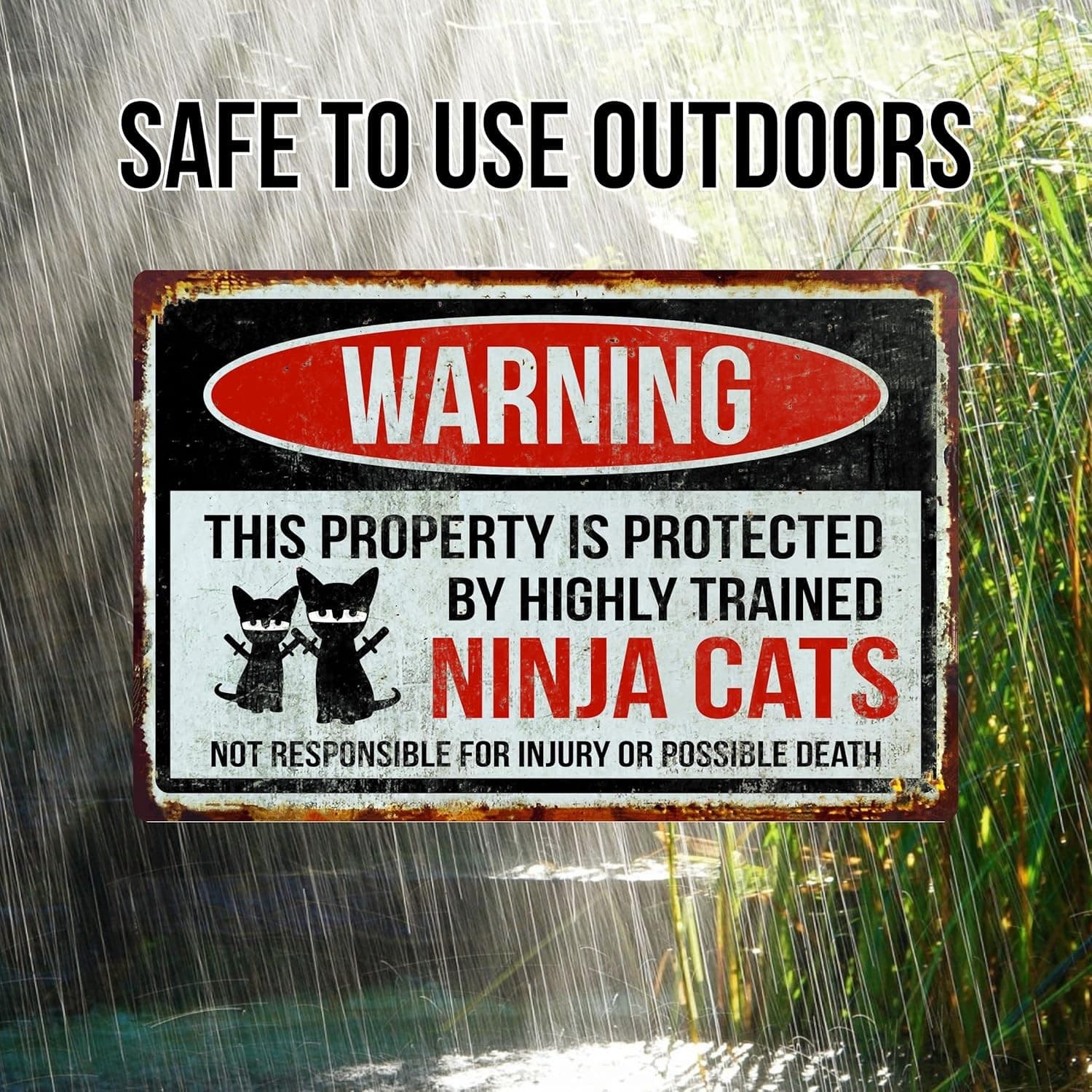 Funny Warning Aluminum Sign Ninja Cats Property Protected 8x12 Metal Sign - Thumbnail 4