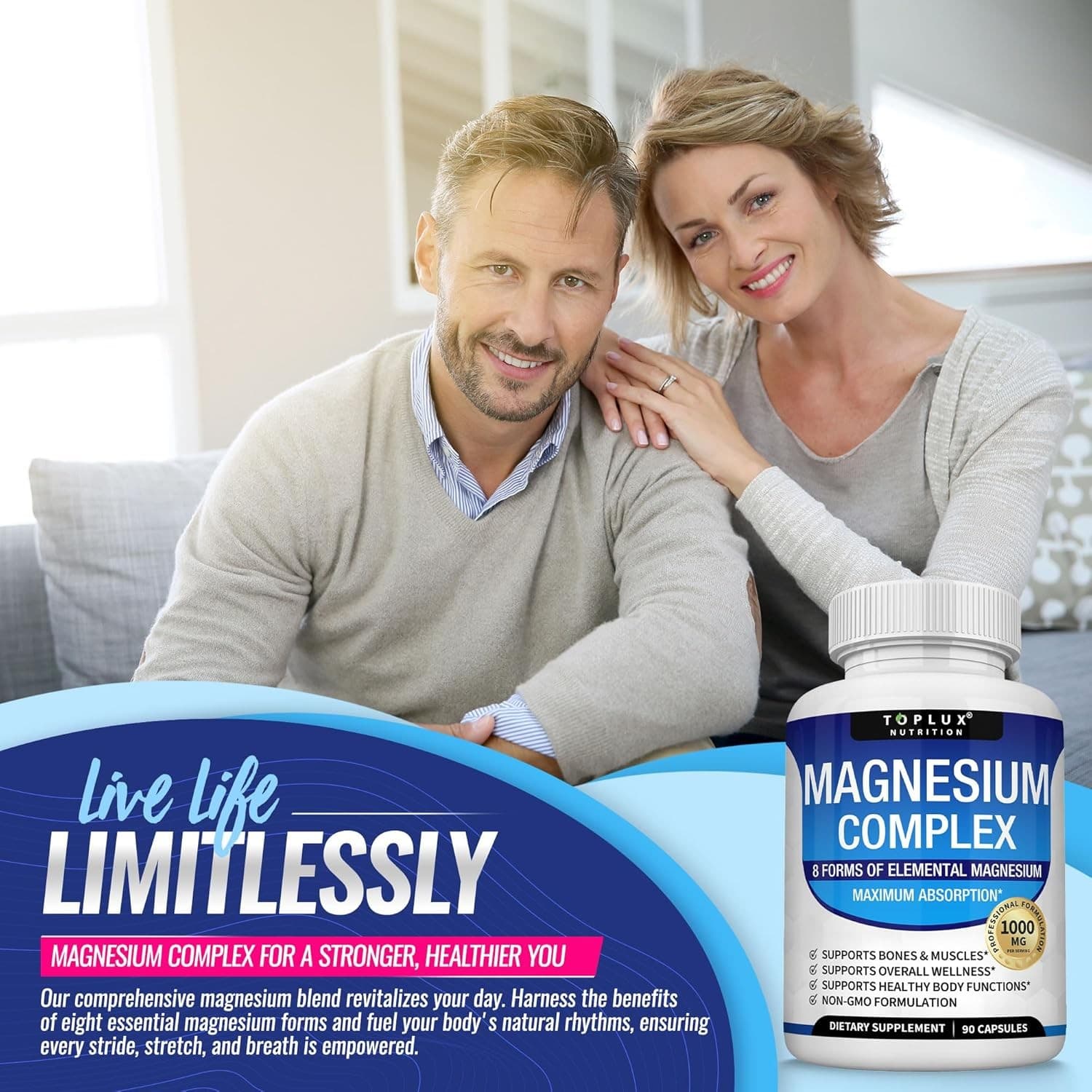Magnesium Complex 1000mg 8 Forms Glycinate Citrate Vegan Non-GMO 90 Capsules - Thumbnail 3