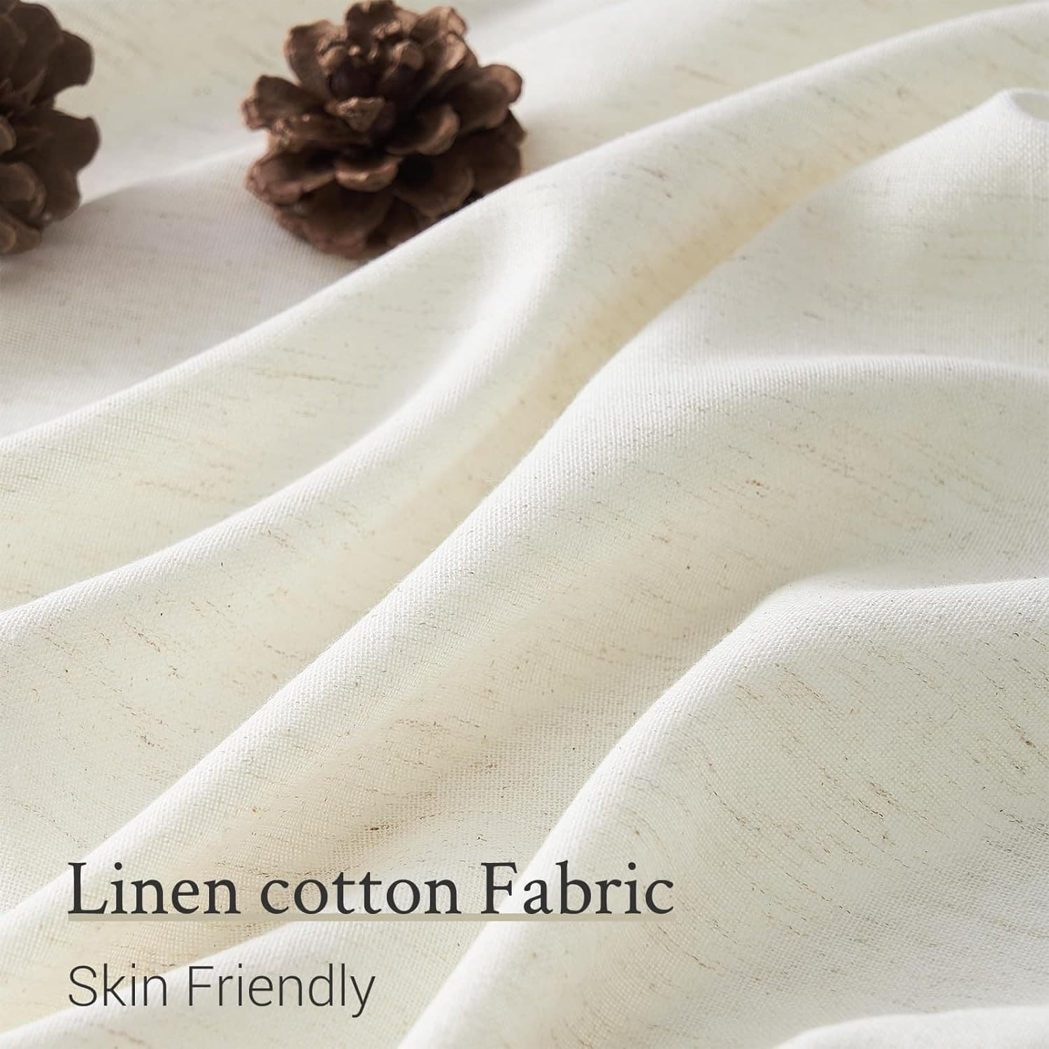 Pinch Pleated Curtains 40x90 Natural Cream Semi Sheer Linen Look 2 Panels - Thumbnail 6
