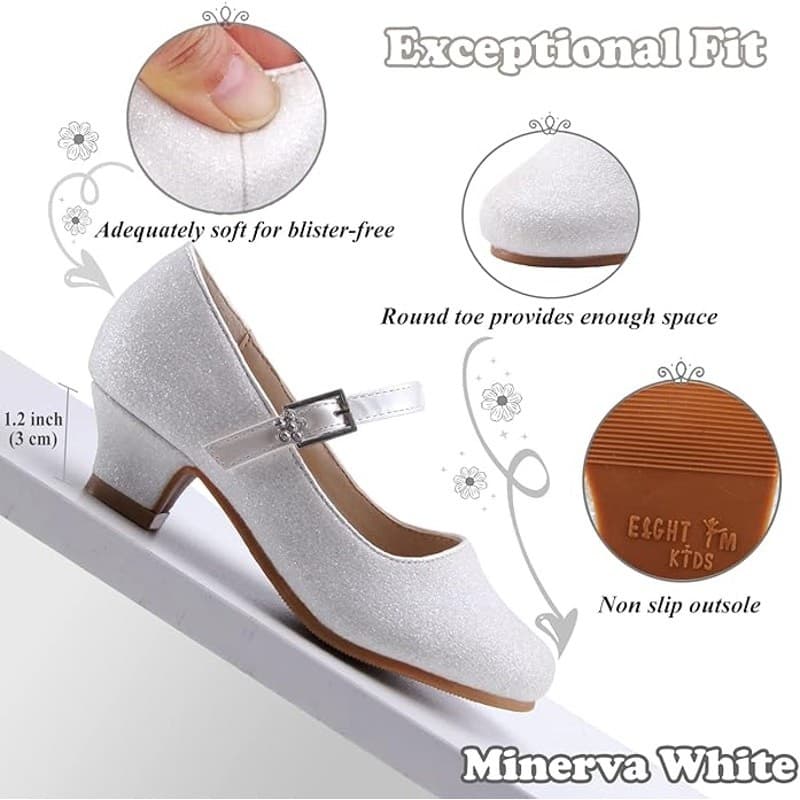 EIGHT KM Minerva White Girls Mary Jane Heels Size 3 US – Party Dress Shoes - Thumbnail 10