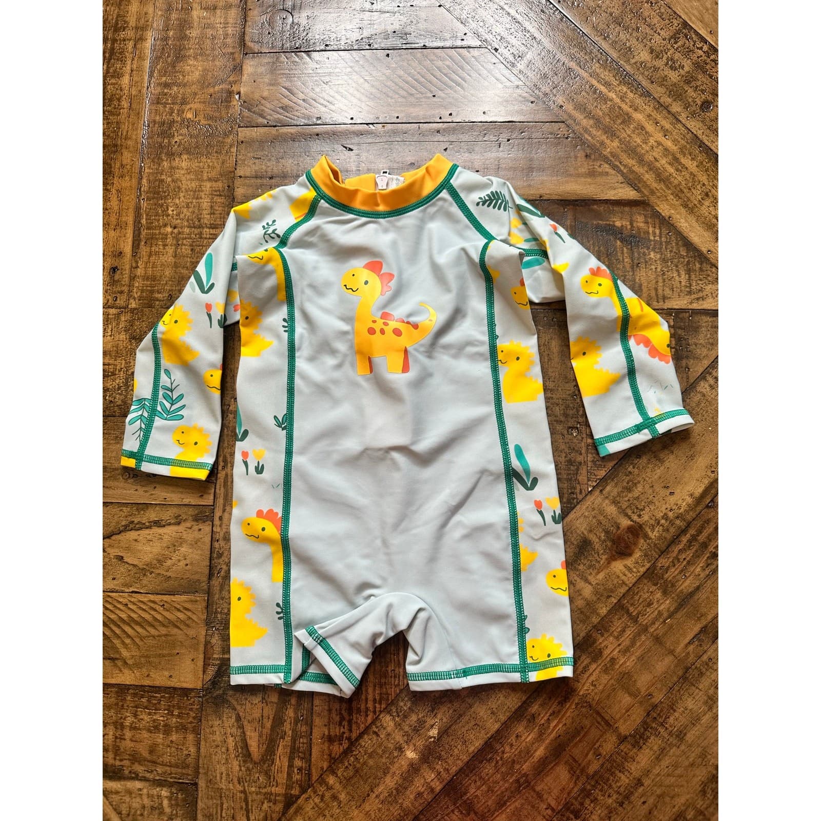 Baby Swimsuit 6-9 Months UPF 50+ Long Sleeve Rash Guard One Piece Zipper - Thumbnail 6