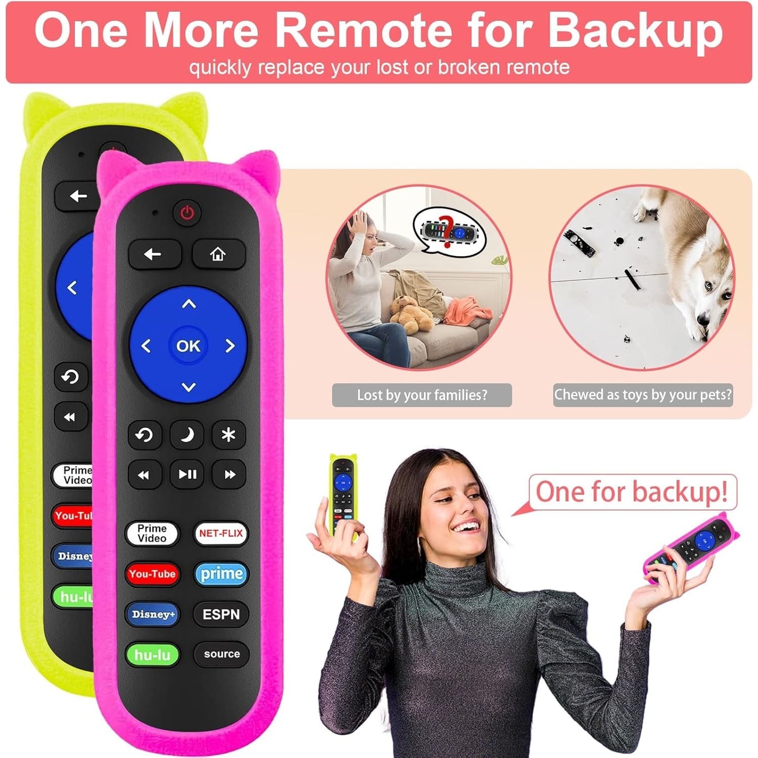 2 Pack Universal Streaming Player Remote Control w Silicone Cover - Thumbnail 3