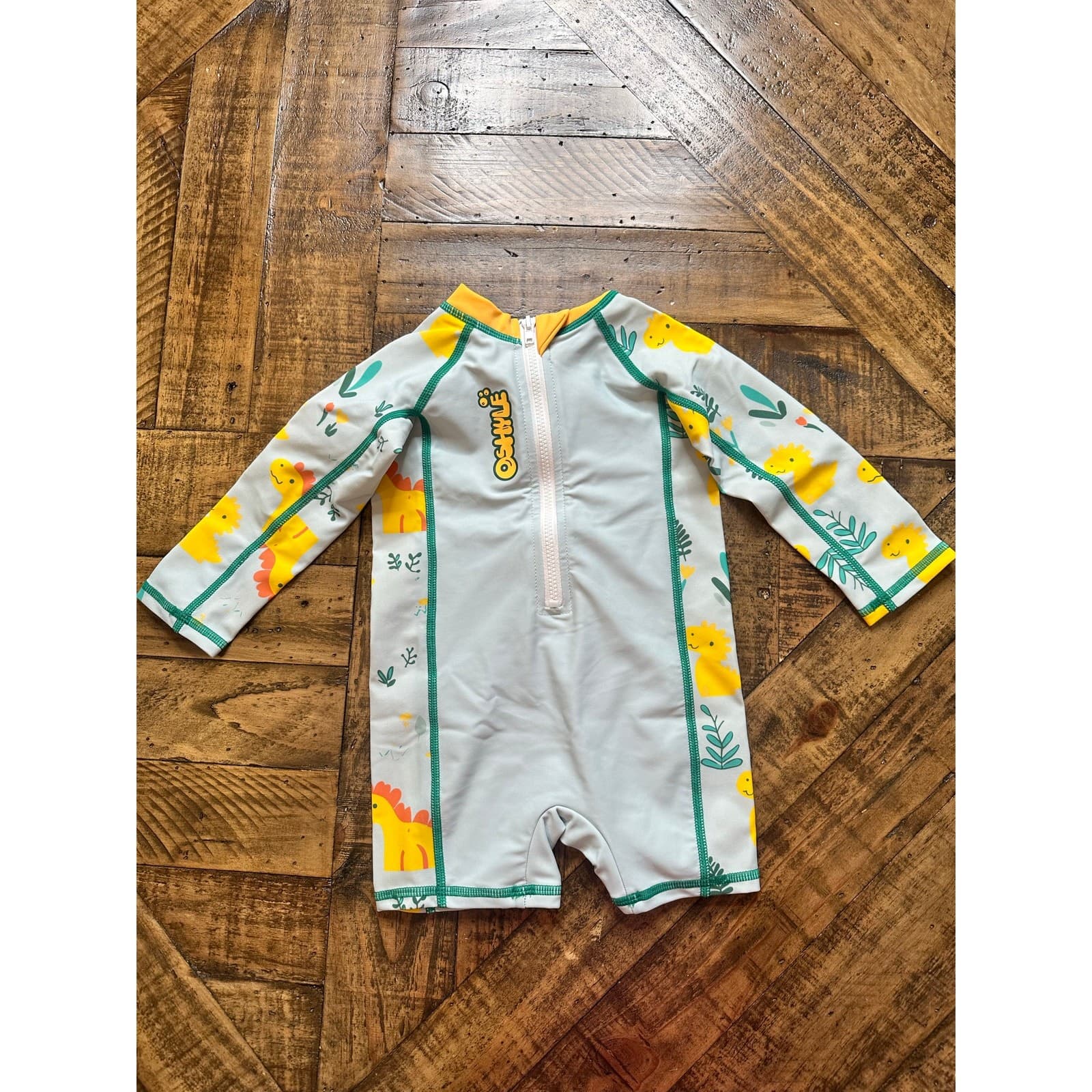 Baby Swimsuit 6-9 Months UPF 50+ Long Sleeve Rash Guard One Piece Zipper - Thumbnail 7