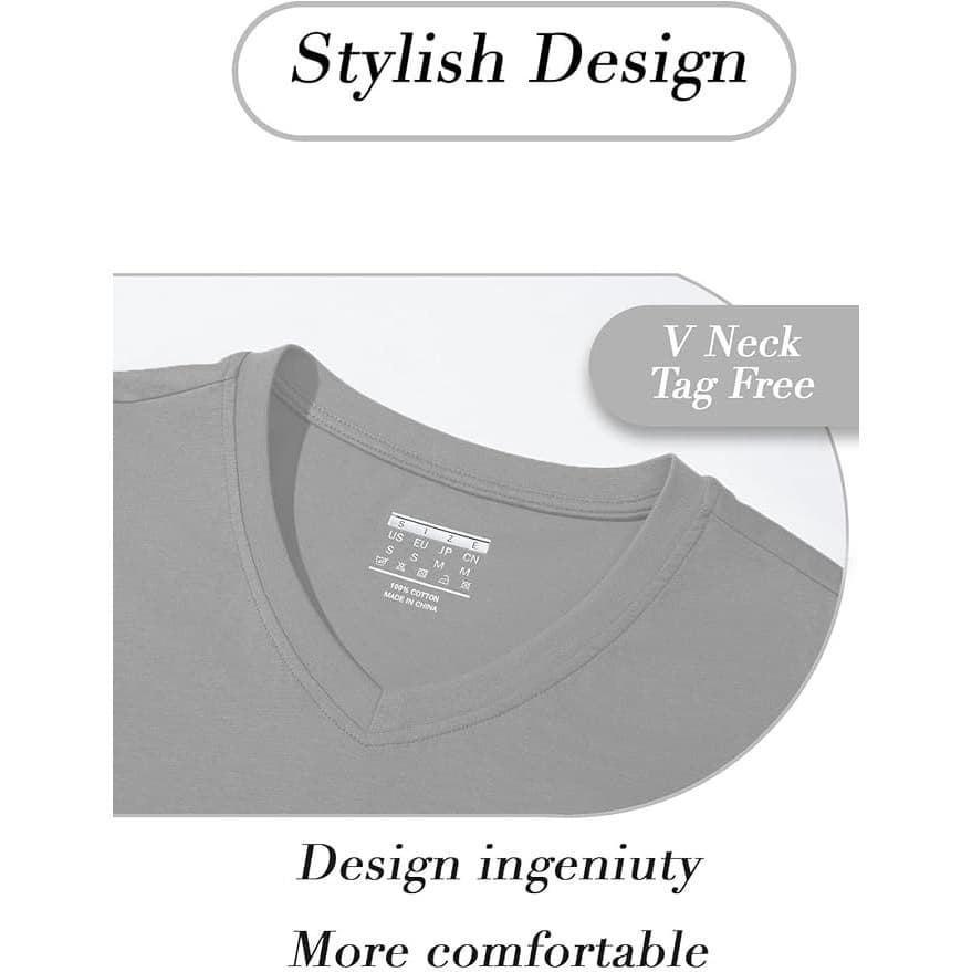 Women’s Cotton V Neck T Shirt XL Light Gray Short Sleeve Casual Basic Tee - Thumbnail 5