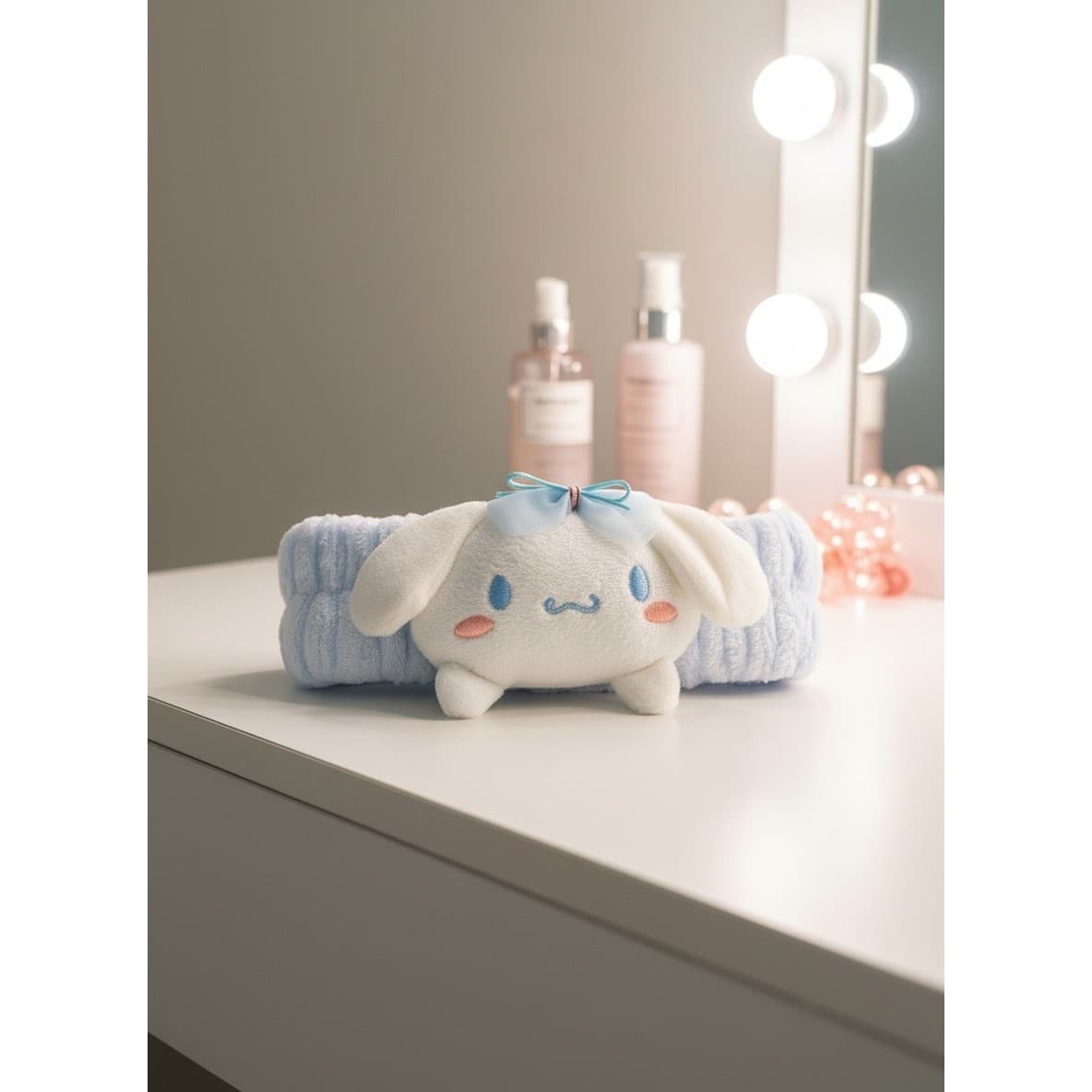 Kawaii Plush Headband for Skincare | Soft Blue Makeup Spa Shower Hair Band - Thumbnail 3