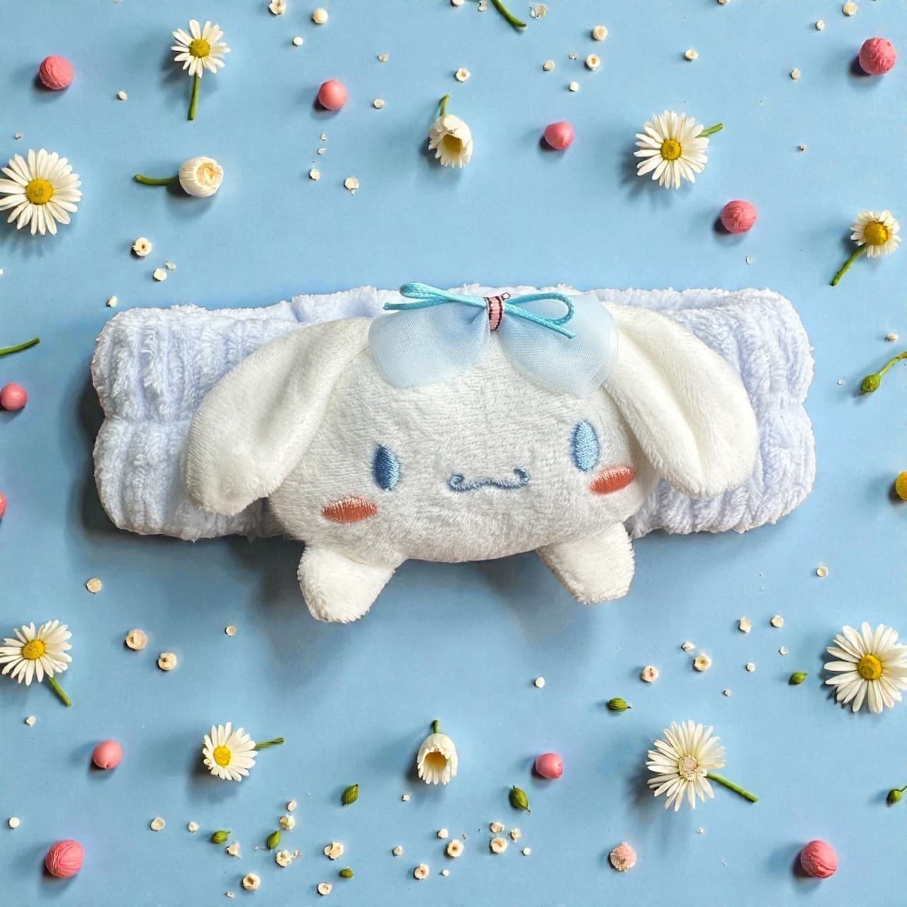 Kawaii Plush Headband for Skincare | Soft Blue Makeup Spa Shower Hair Band - Thumbnail 5