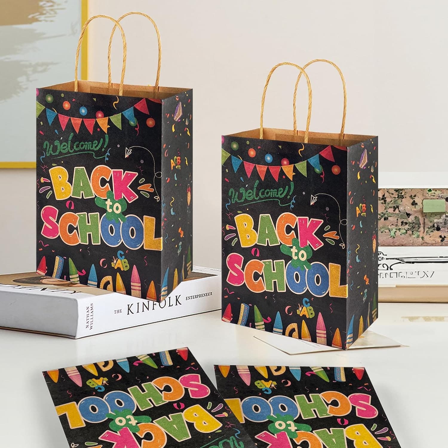 30 Back to School Gift Bags Kraft Paper Treat Bags with Handles Party Favors - Thumbnail 2