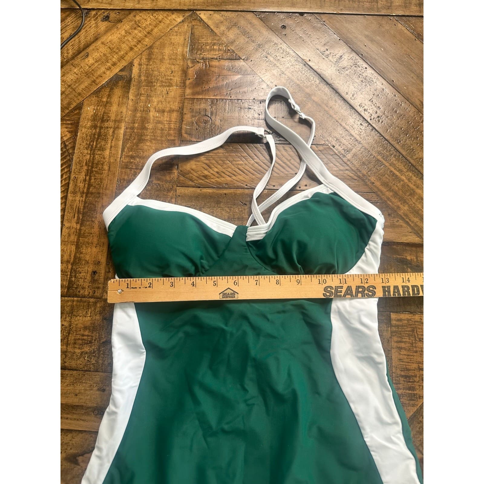 Green Tummy Control One Piece Swimsuit Crisscross Back Push Up Size L - Thumbnail 7