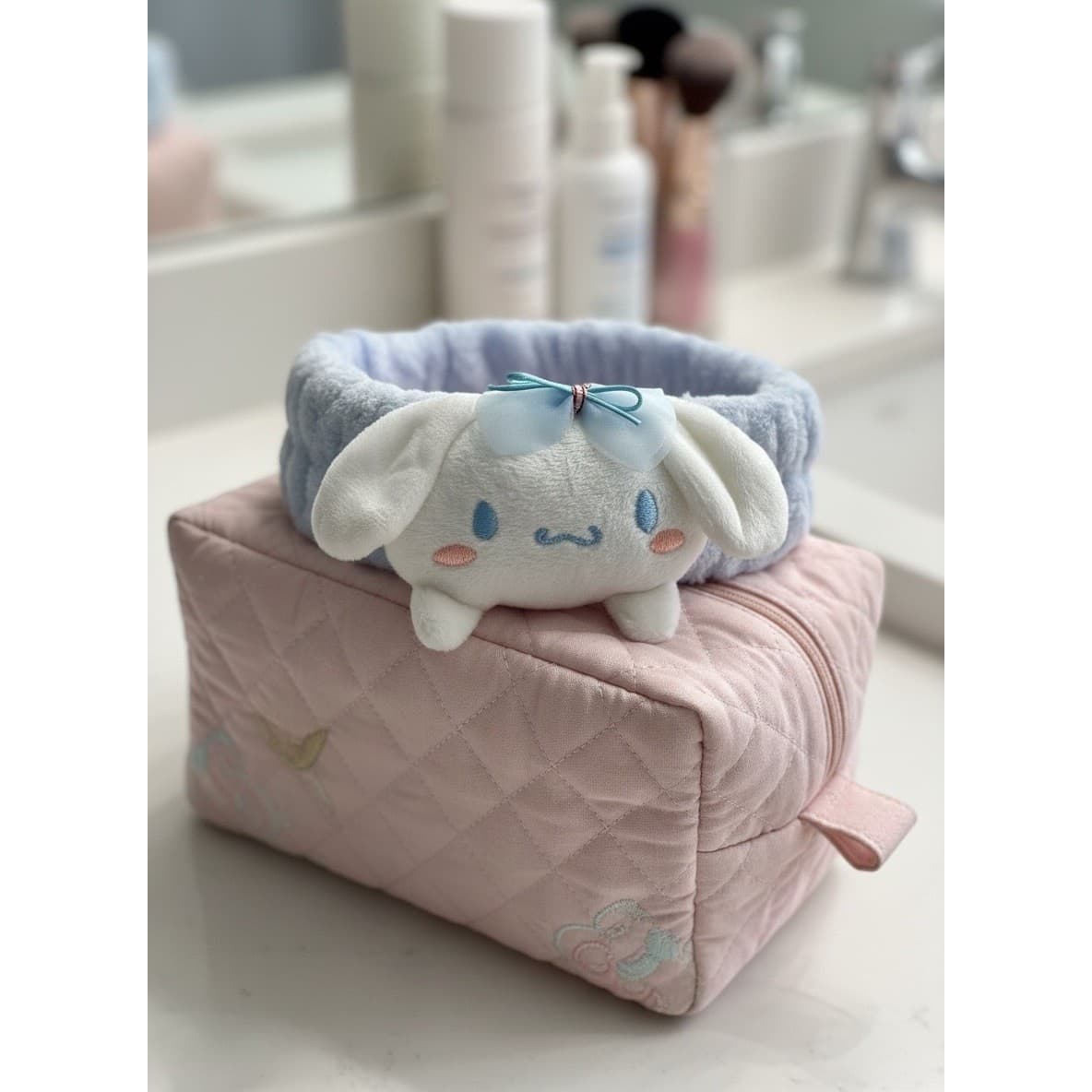 Kawaii Plush Headband for Skincare | Soft Blue Makeup Spa Shower Hair Band - Thumbnail 6