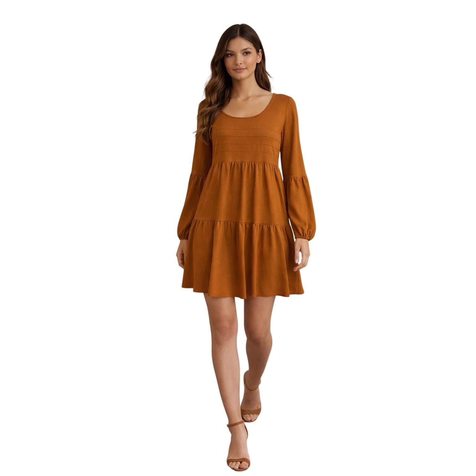 Caramel 3/4 Sleeve Shift Dress Size S Stretch Casual Minimalist Mini Dress - Thumbnail 2