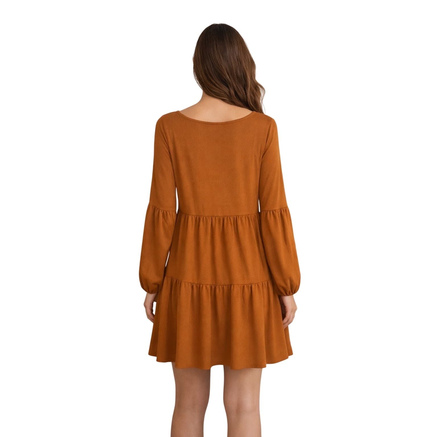 Caramel 3/4 Sleeve Shift Dress Size S Stretch Casual Minimalist Mini Dress - Thumbnail 3