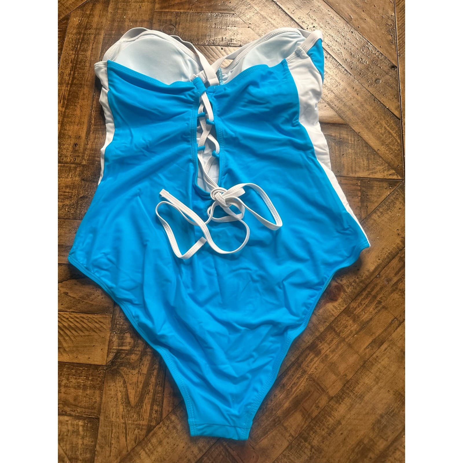 Blue Tummy Control One Piece Swimsuit Crisscross Back Push Up XL Slimming - Thumbnail 10