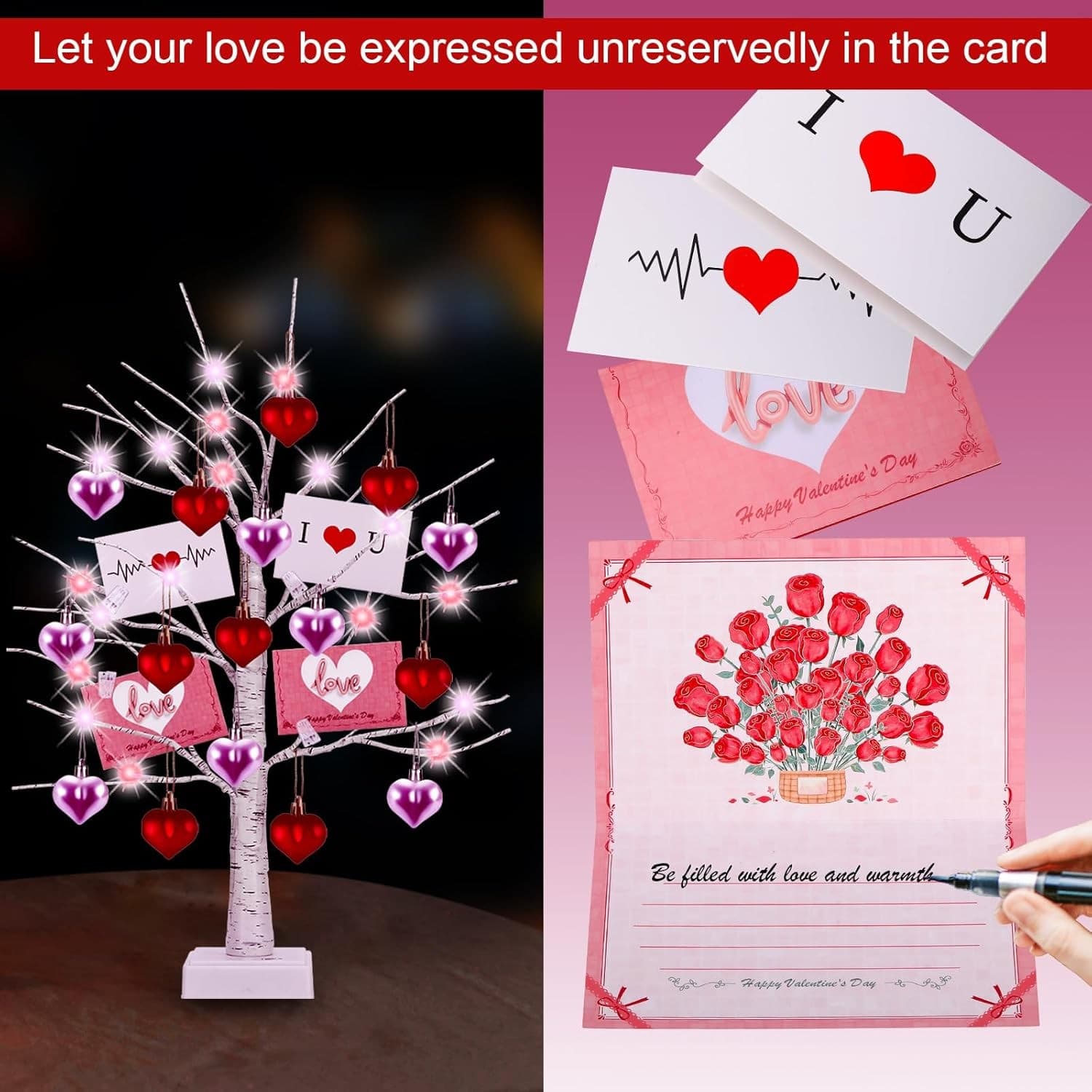 2 LED Lighted Birch Trees with Hearts & Cards,Valentine, Mother’s Day Decor Gift - Thumbnail 2