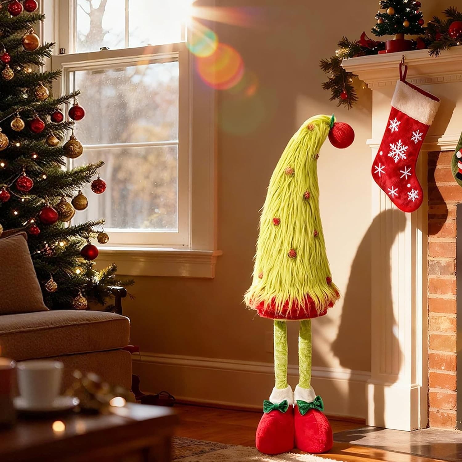 Standing Christmas Tree Gnome Plush 25–35" Adjustable Retractable Legs Decor - Thumbnail 4